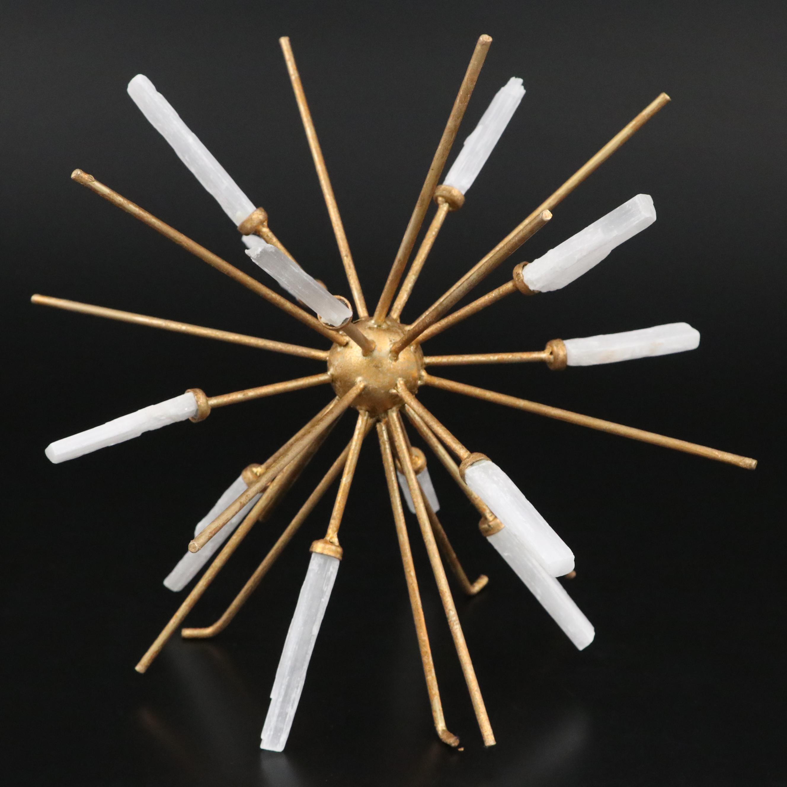 Gold Finish Metal Sunburst Orb with Selenite Accents
