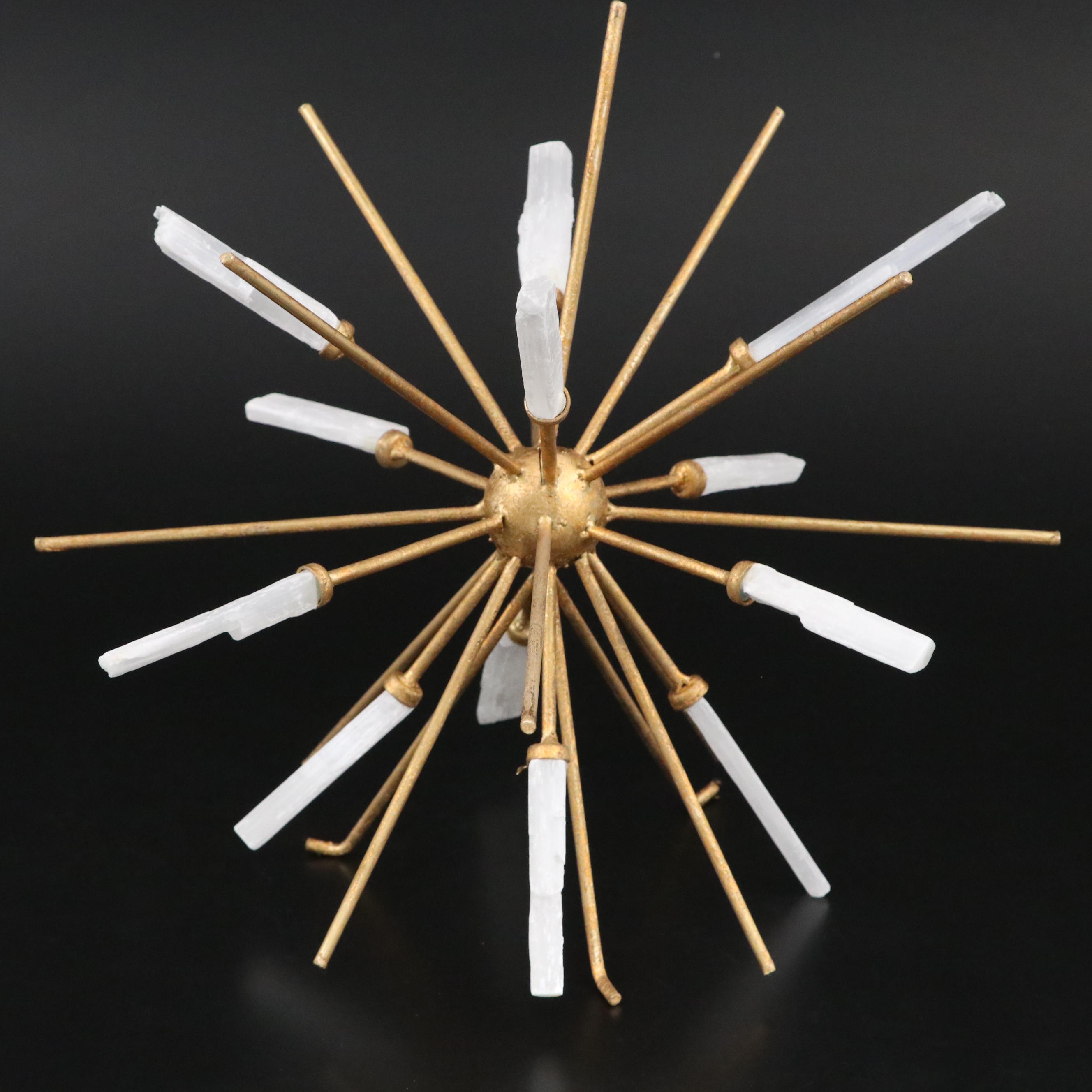 Gold Finish Metal Sunburst Orb with Selenite Accents