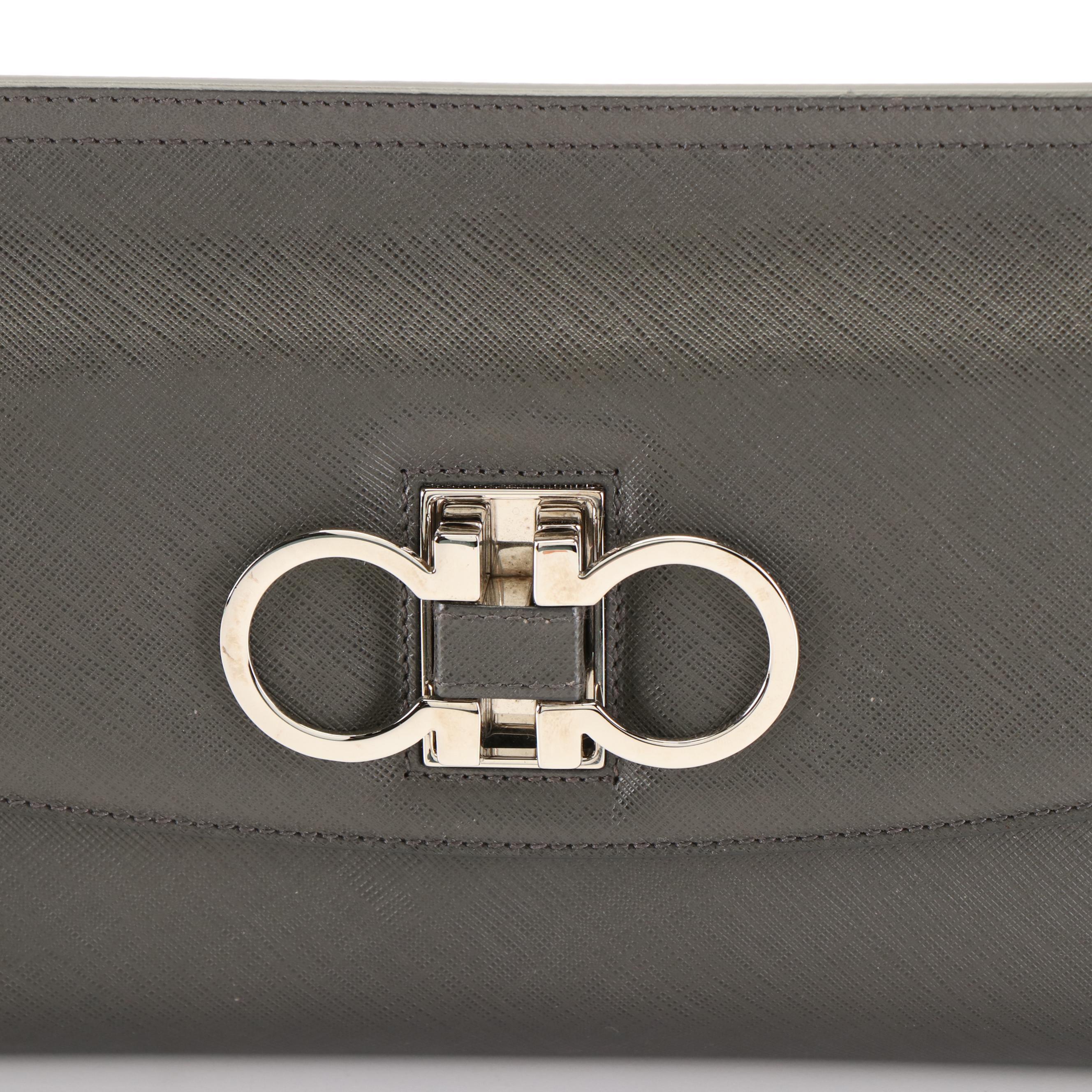 Salvatore Ferragamo Double Gancini Convertible Shoulder Bag in Grey Leather