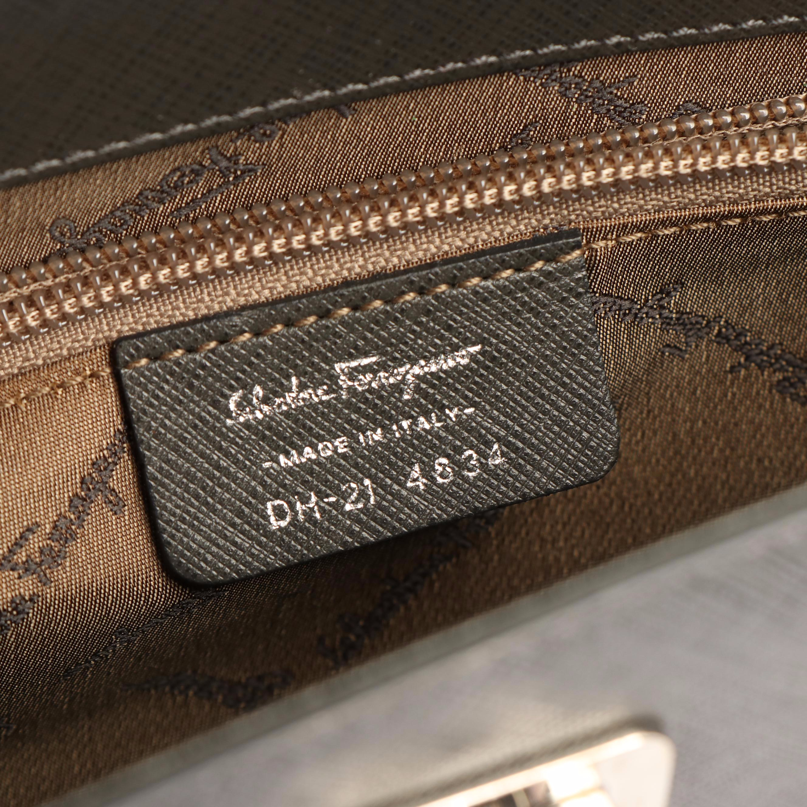 Salvatore Ferragamo Double Gancini Convertible Shoulder Bag in Grey Leather