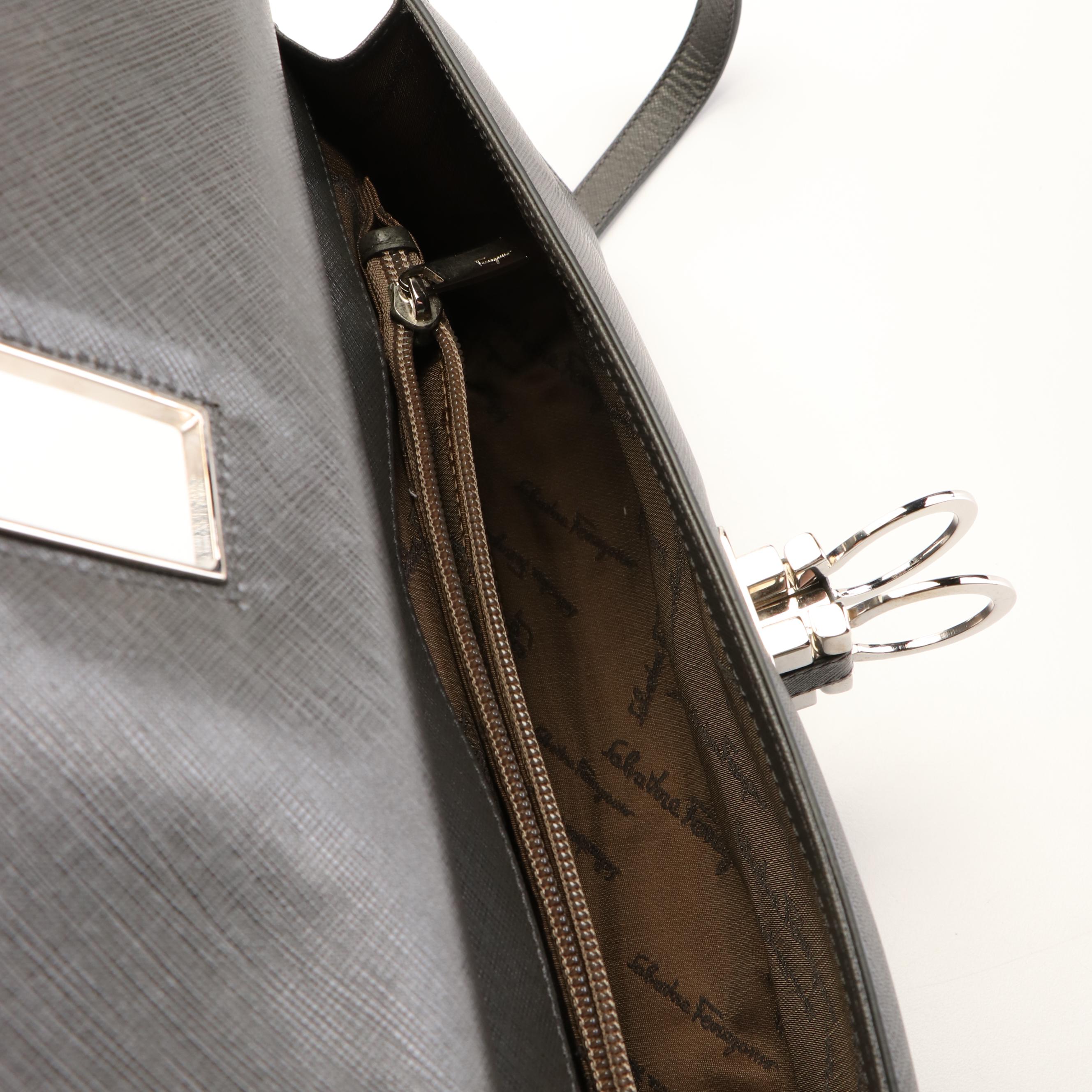 Salvatore Ferragamo Double Gancini Convertible Shoulder Bag in Grey Leather