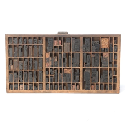 Hamilton Wood Letterpress Drawer and Blocks, Early to Mid-20th Century