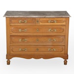 Louis XV Style Walnut  Marble Top Chest of Drawers, Late 19th/ Early 20th C.