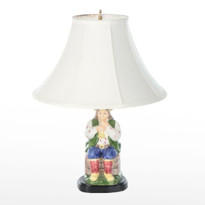 Table Lamp with Hand-Painted Ceramic Pitcher Base