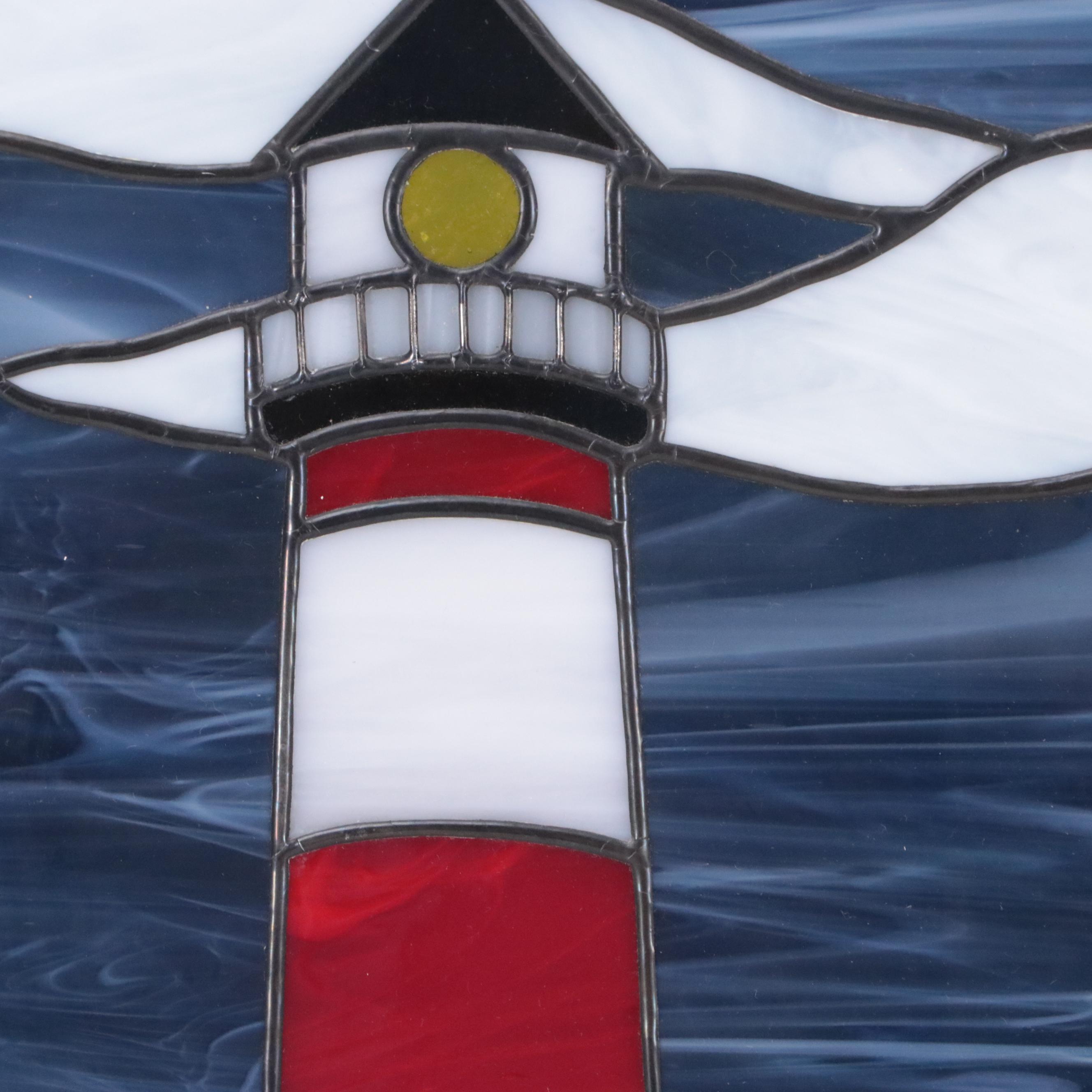 Stained Glass Window Panel with Lighthouse Motif