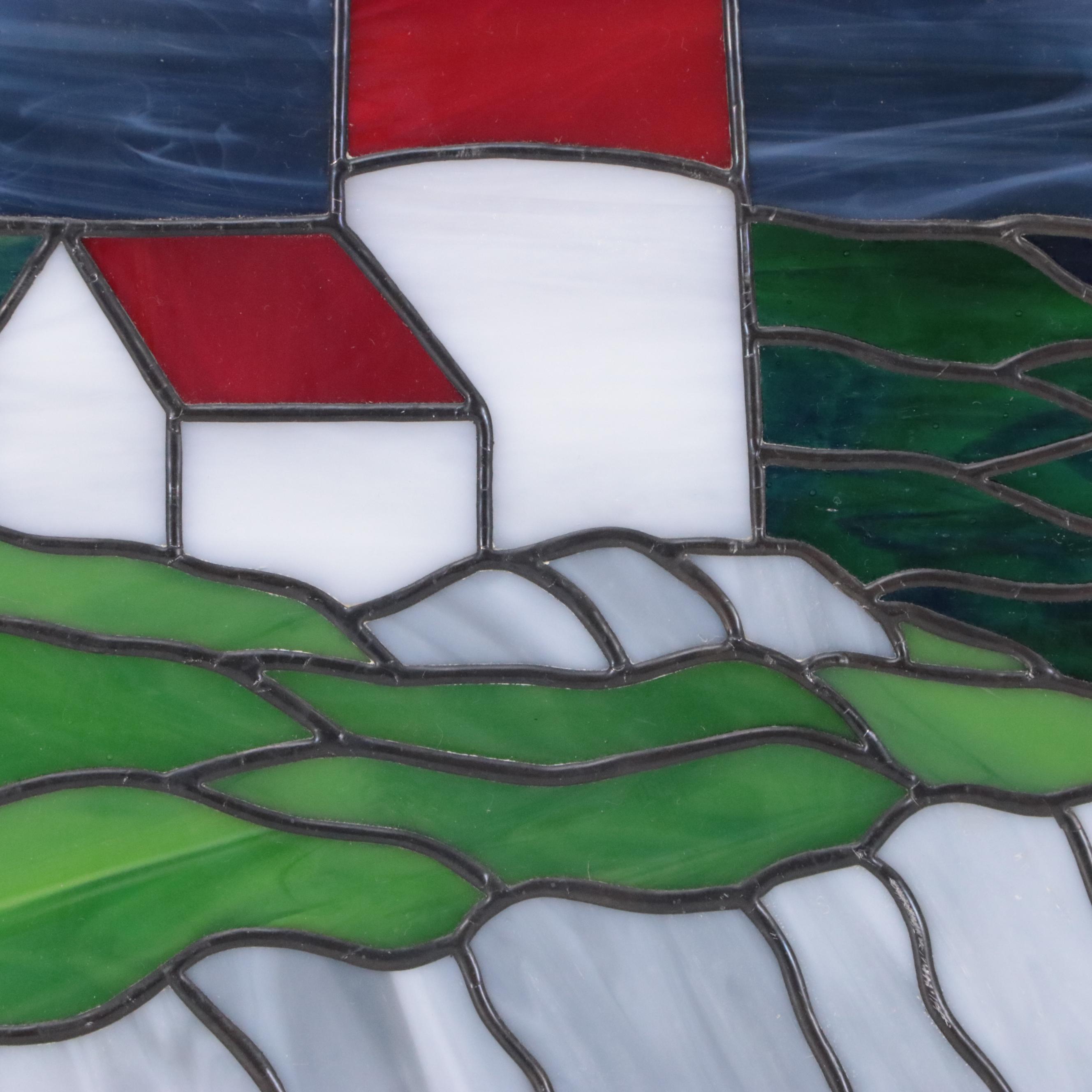 Stained Glass Window Panel with Lighthouse Motif