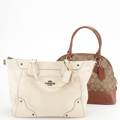 Coach Cora Domed Satchel in Signature Canvas with Mickie Satchel in Leather