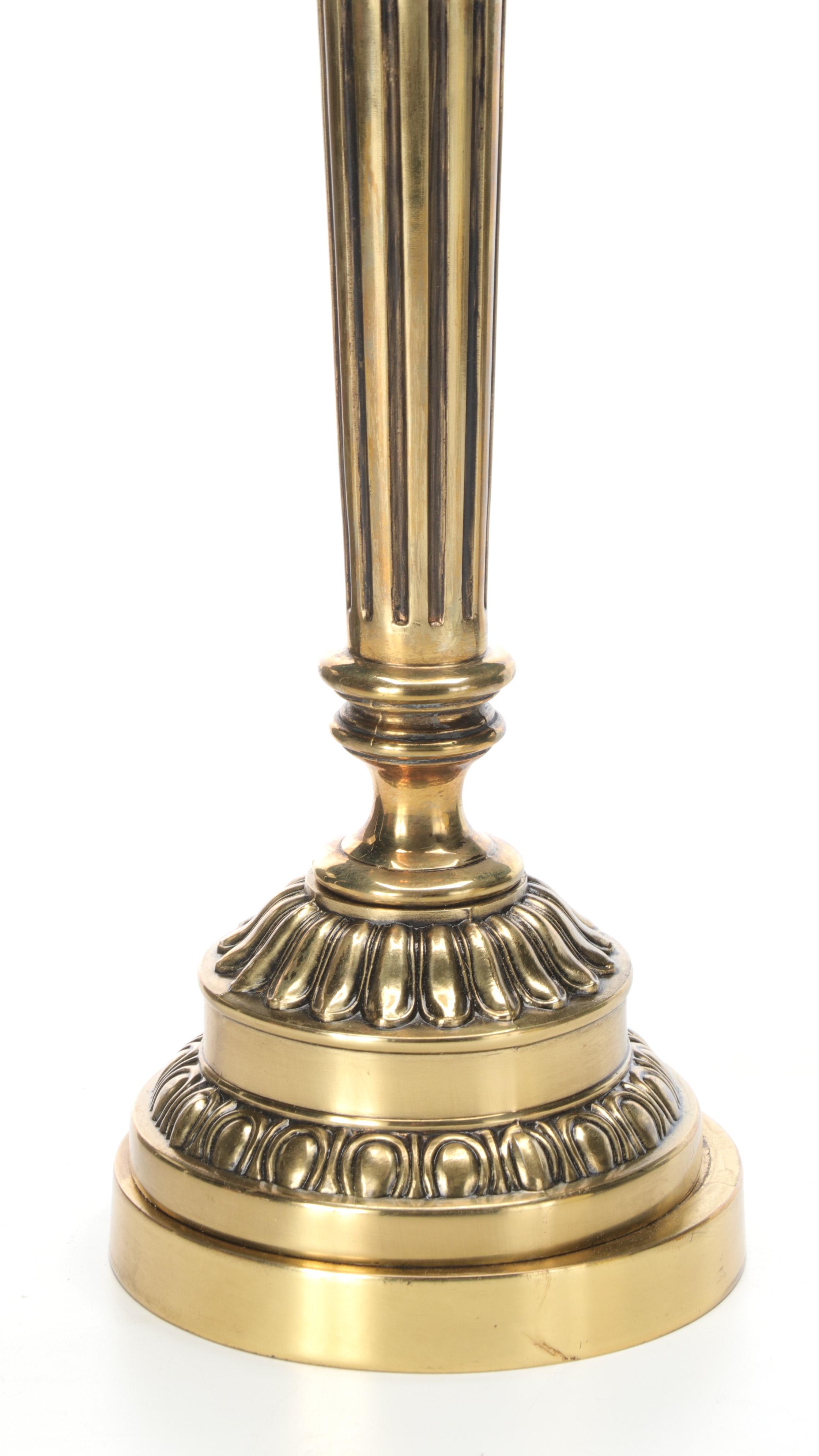 Fenton Burmese "Embossed Roses" Lampshade with Brass Candlestick Table Lamp