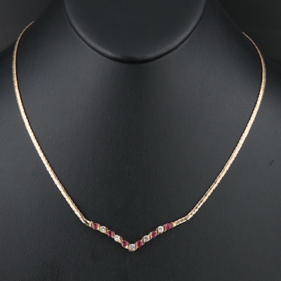 14K Ruby and Diamond Chevron Necklace