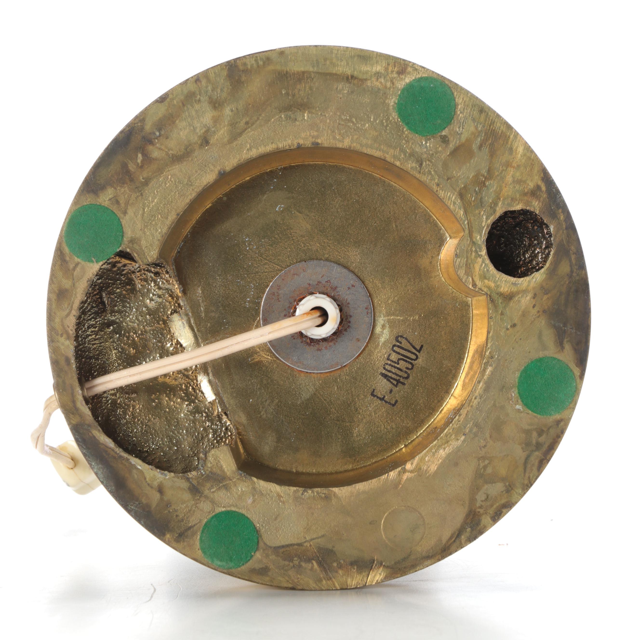 Fenton Burmese "Pressed Roses" Lampshade with Brass Candlestick Table Lamp