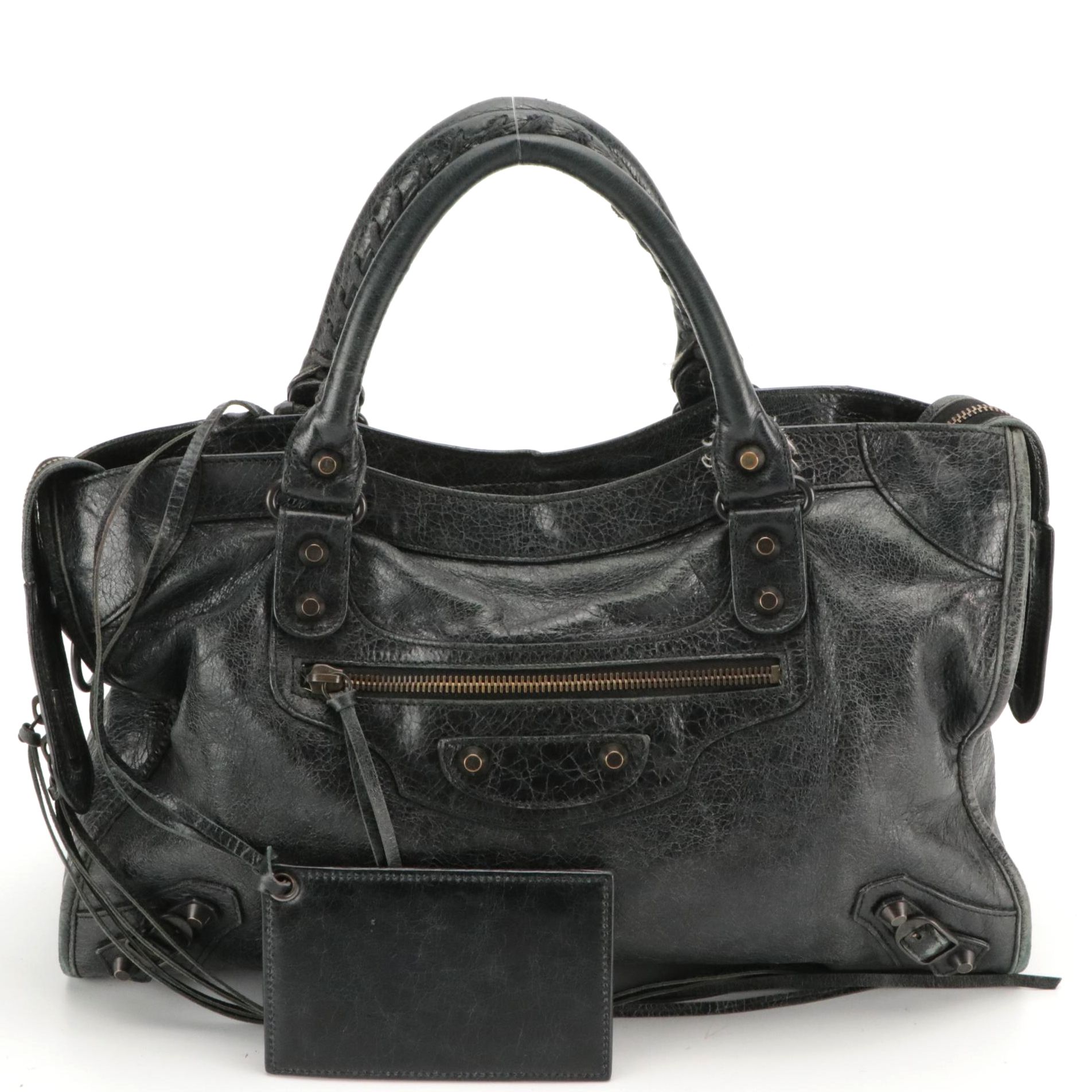 Balenciaga City Classic Two-Way Bag in Charcoal Grey Aged Lambskin