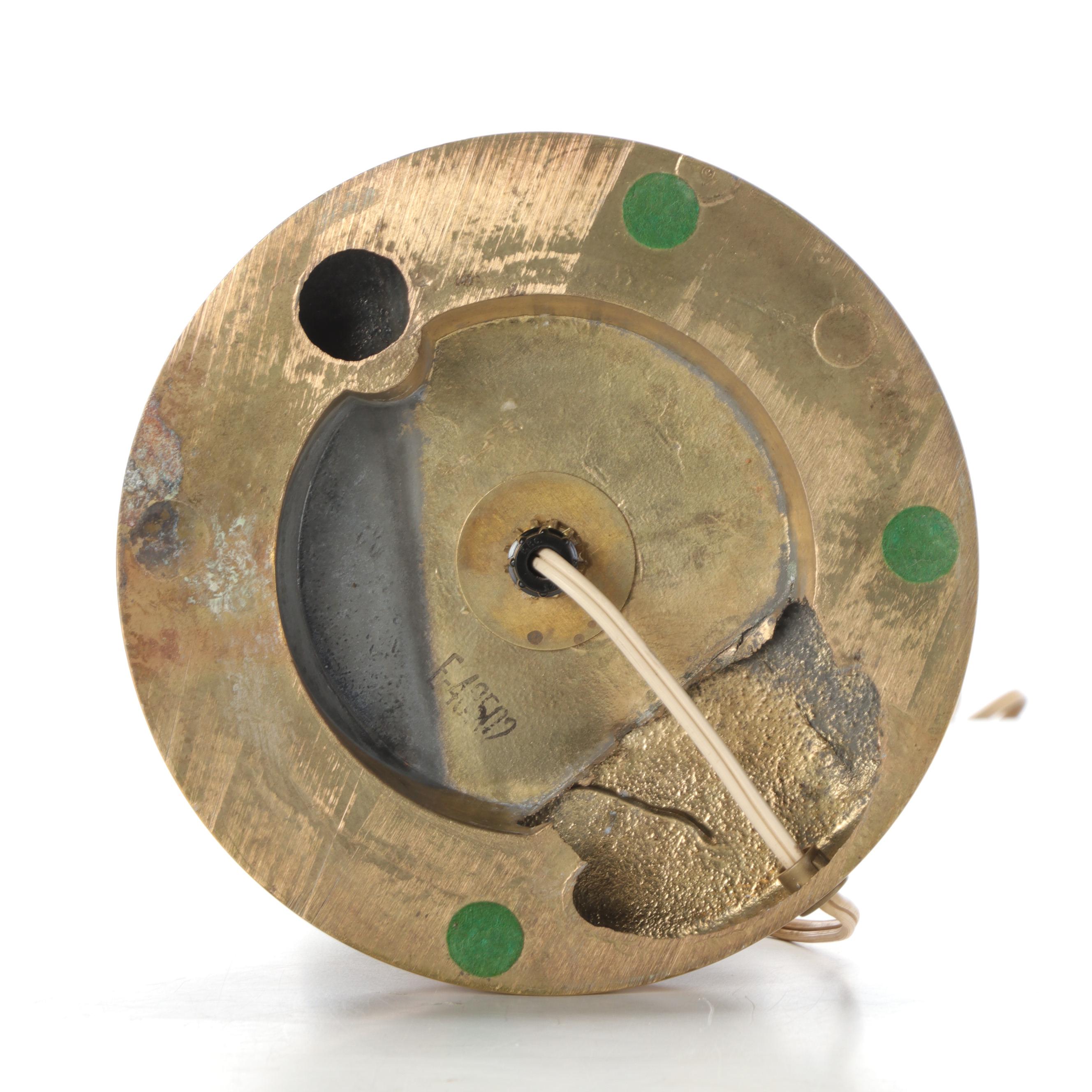 Fenton Burmese Ruffled Glass Lampshade with Brass Candlestick Table Lamp