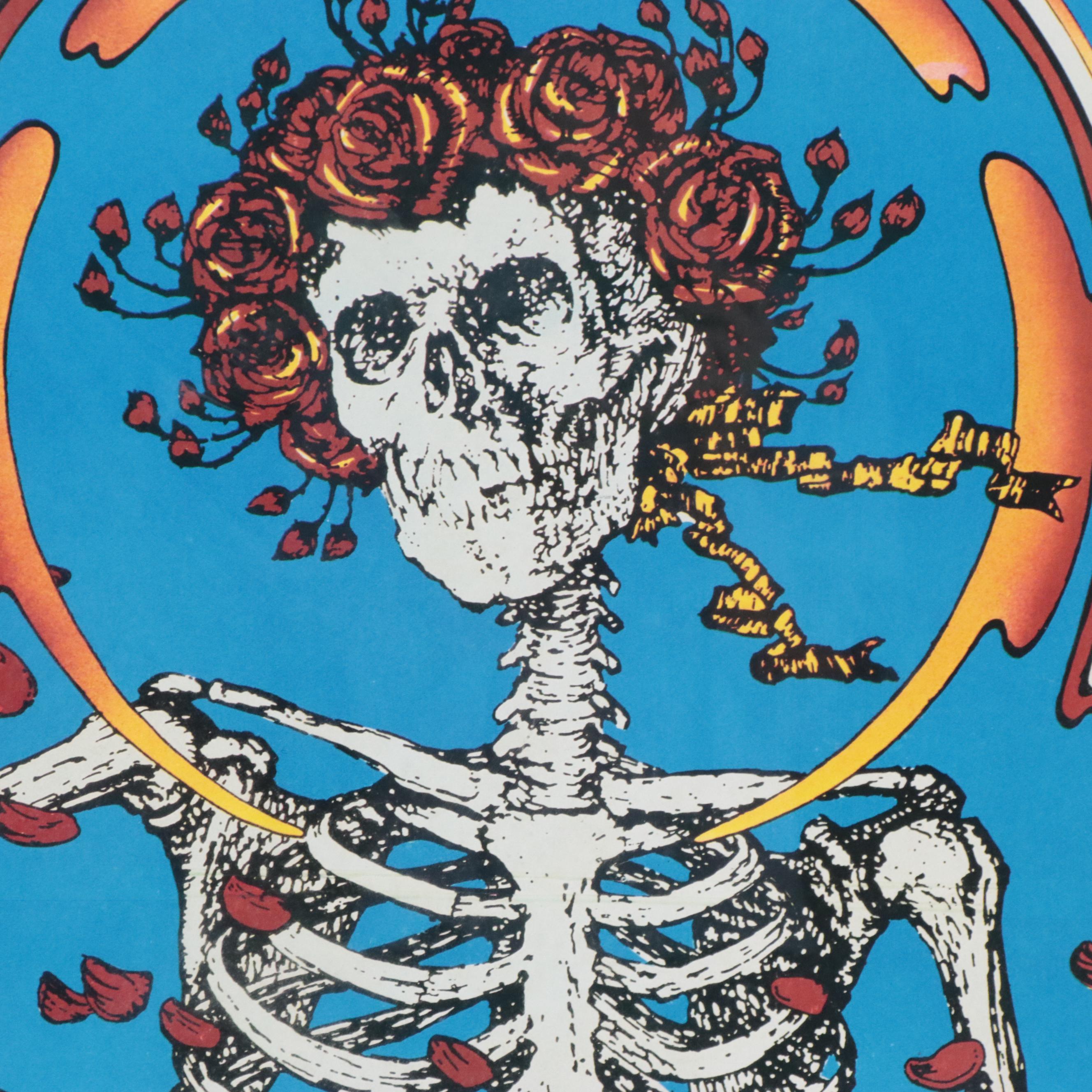 Offset Lithograph Grateful Dead Skull and Roses Poster, 1984