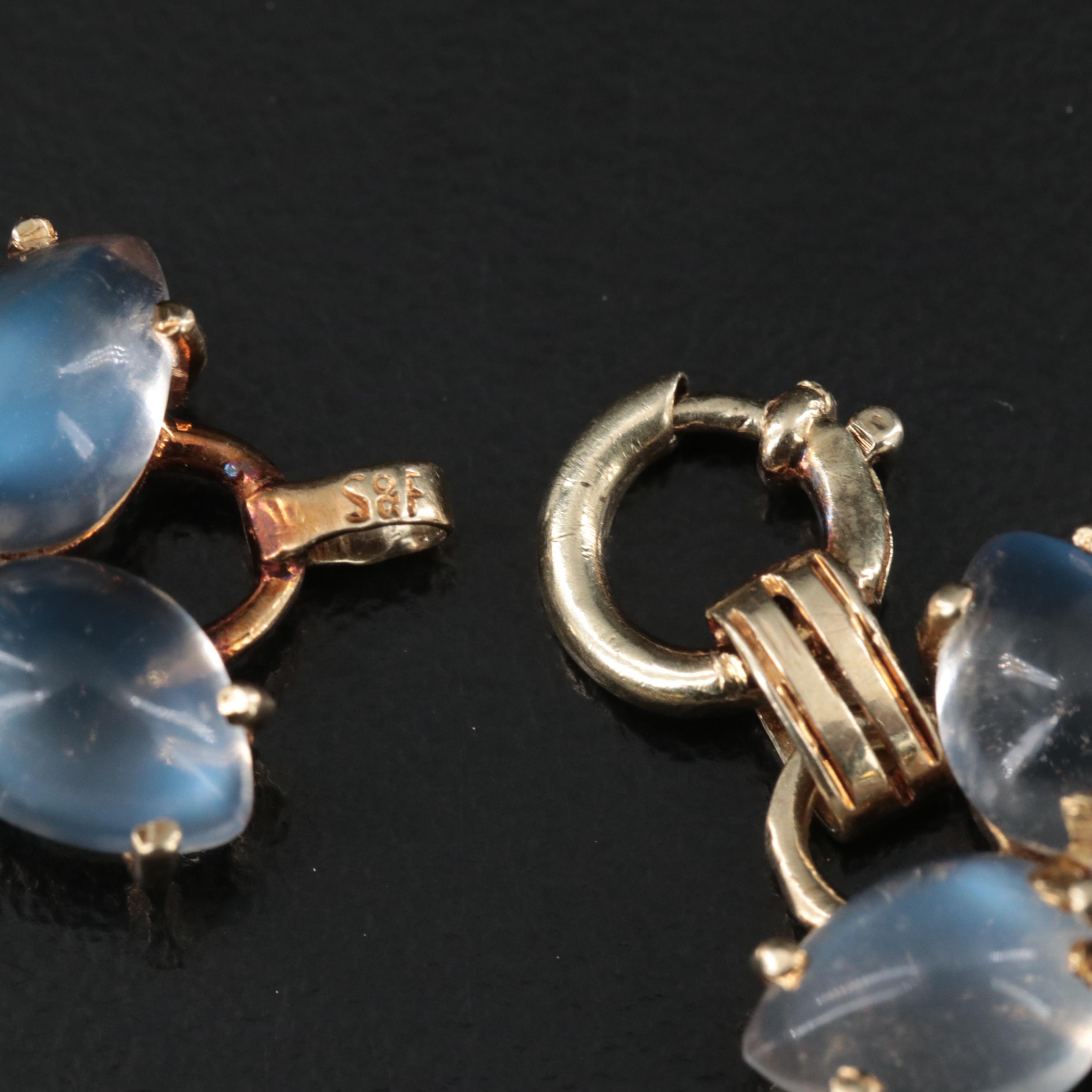 Vintage 14K Rainbow Moonstone and Sapphire Quatrefoil Bracelet