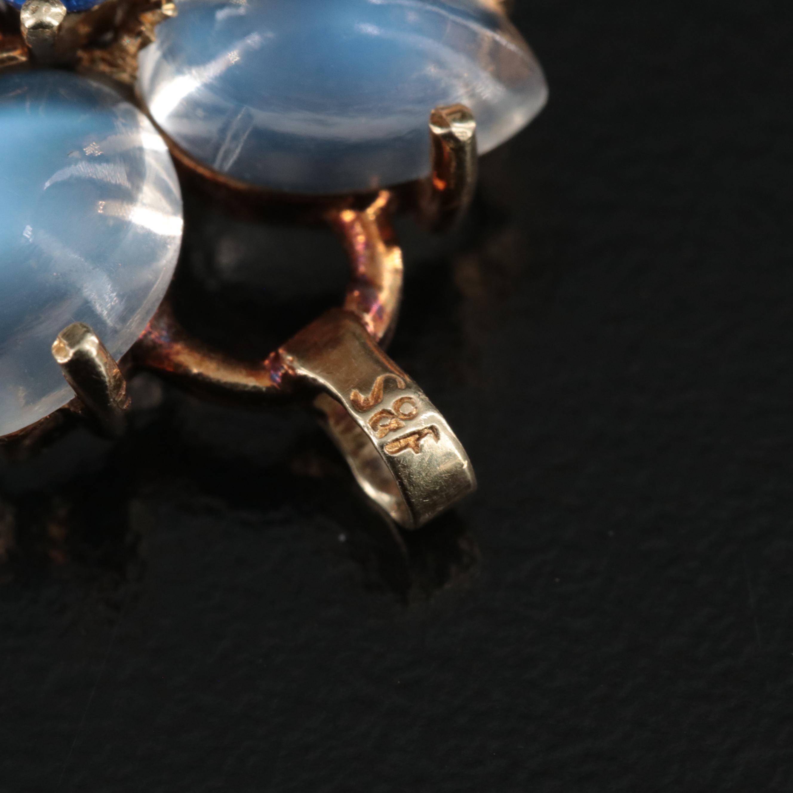 Vintage 14K Rainbow Moonstone and Sapphire Quatrefoil Bracelet