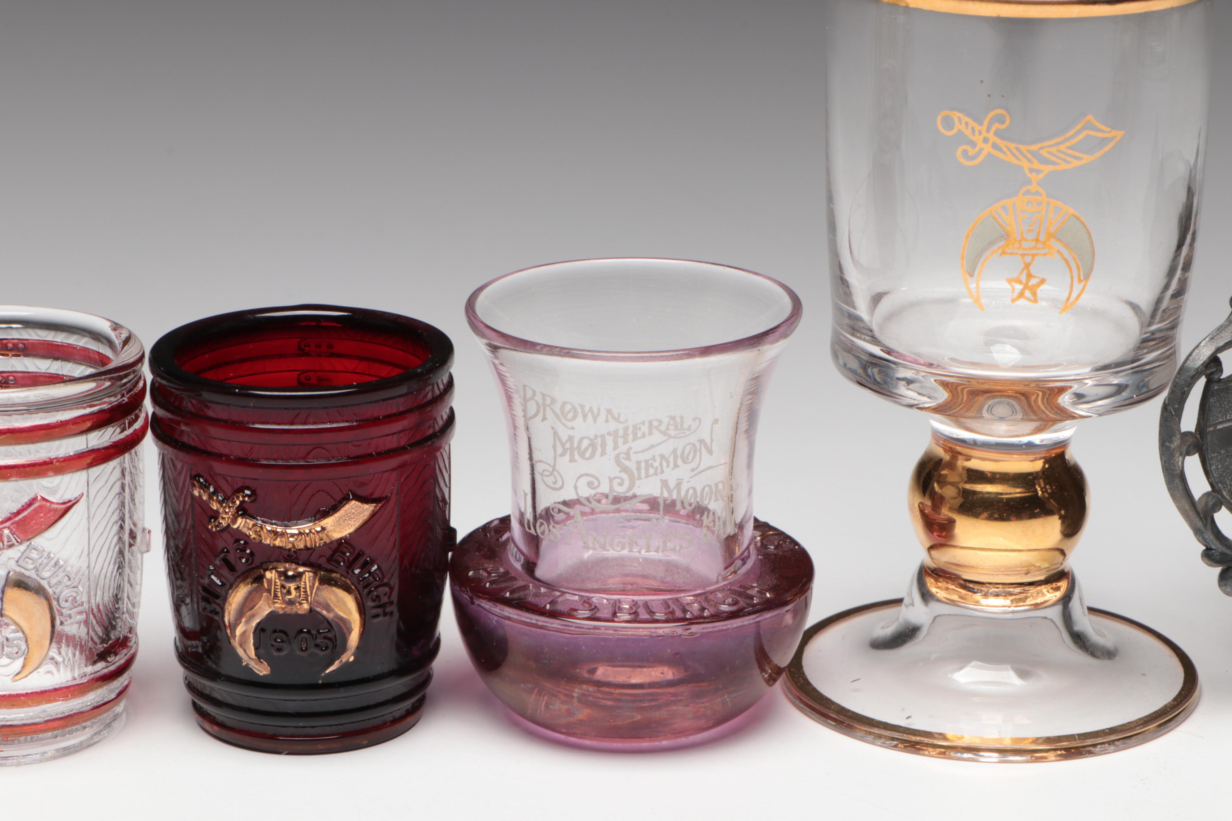 Heraldic Porcelain, Glass, and Metal Tygs with Other Cups and Toothpick Holders
