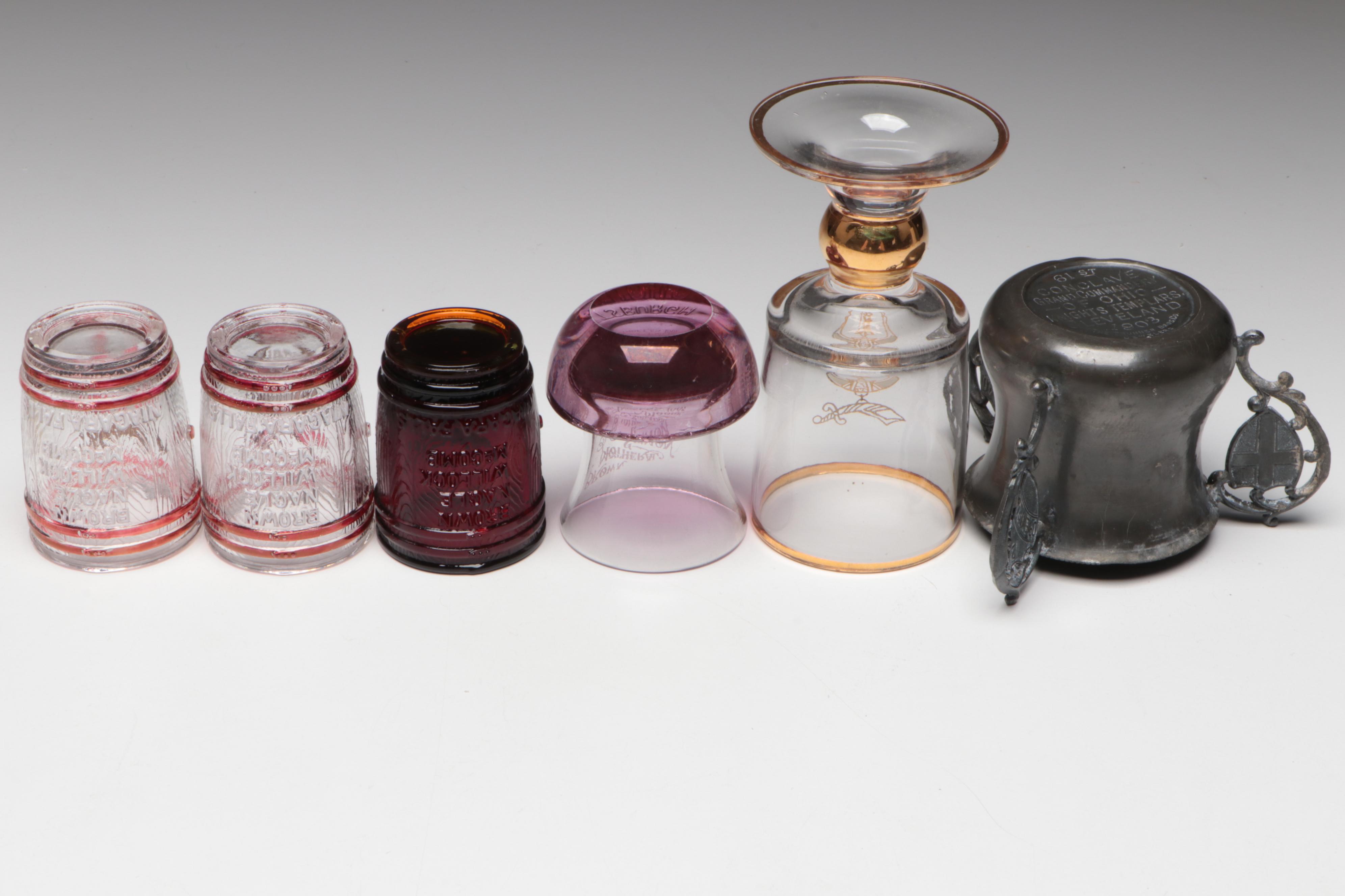 Heraldic Porcelain, Glass, and Metal Tygs with Other Cups and Toothpick Holders