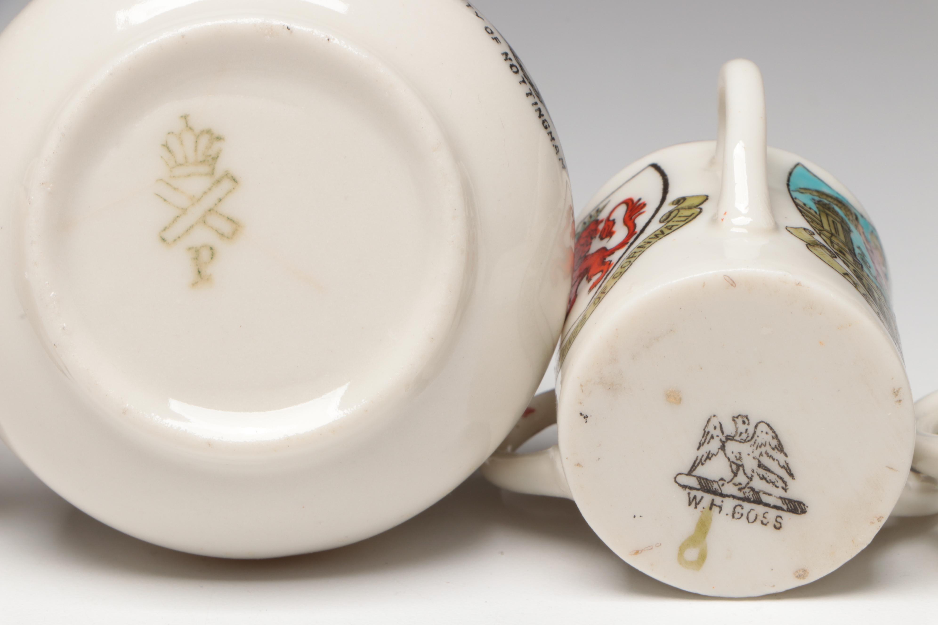 Heraldic Porcelain, Glass, and Metal Tygs with Other Cups and Toothpick Holders
