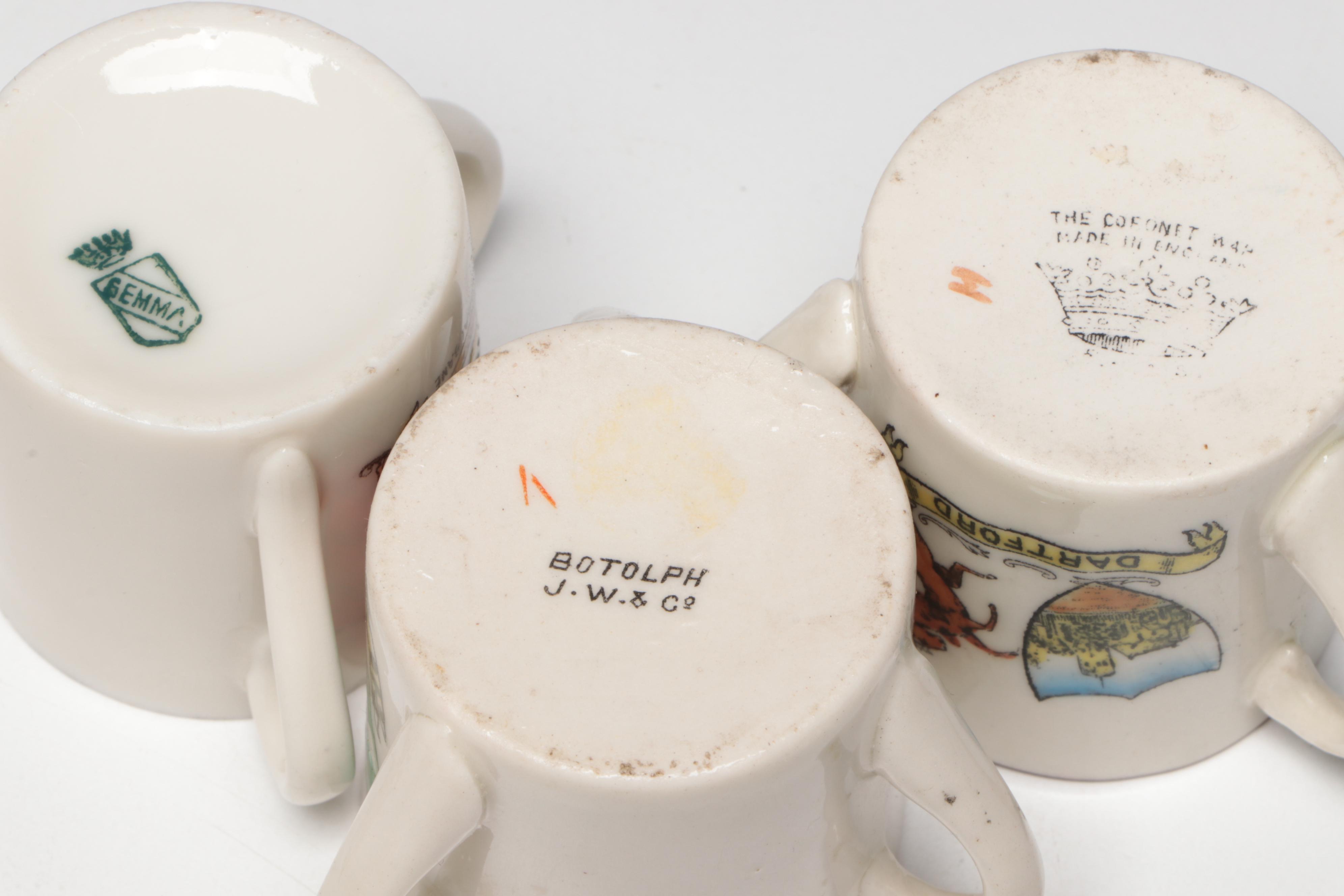 Heraldic Porcelain, Glass, and Metal Tygs with Other Cups and Toothpick Holders