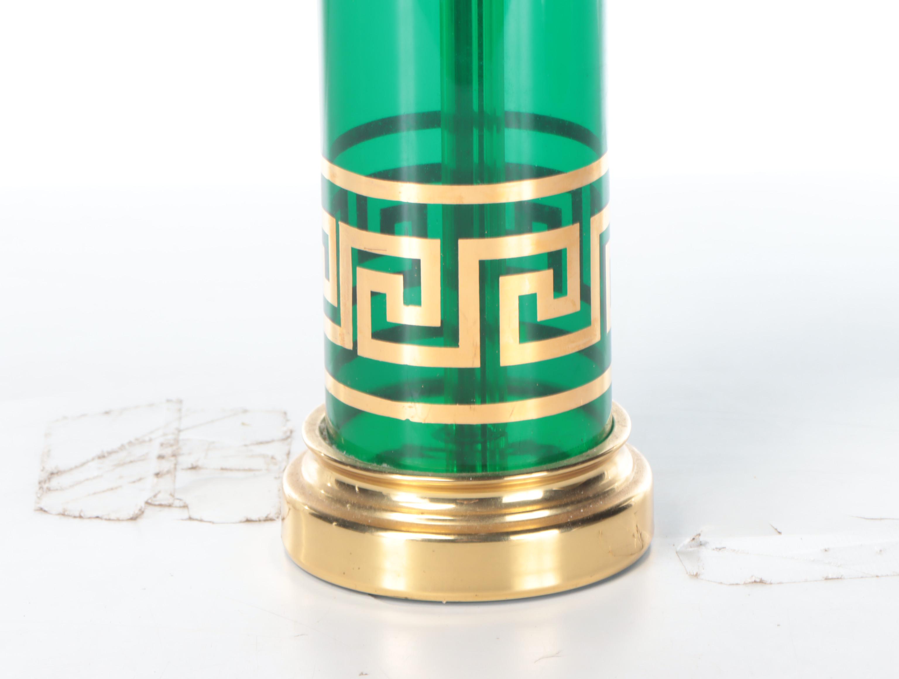 Gilt Greek Key Glass and Brass Table Lamp