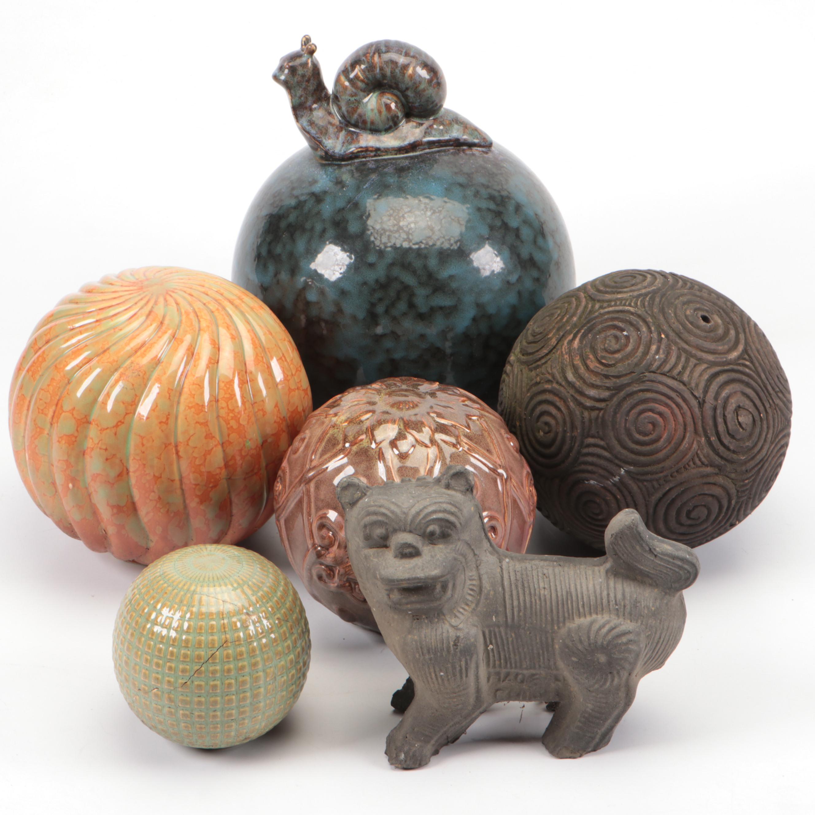 Chinese Metal Guardian Lion Garden Statue with Ceramic Spheres and More