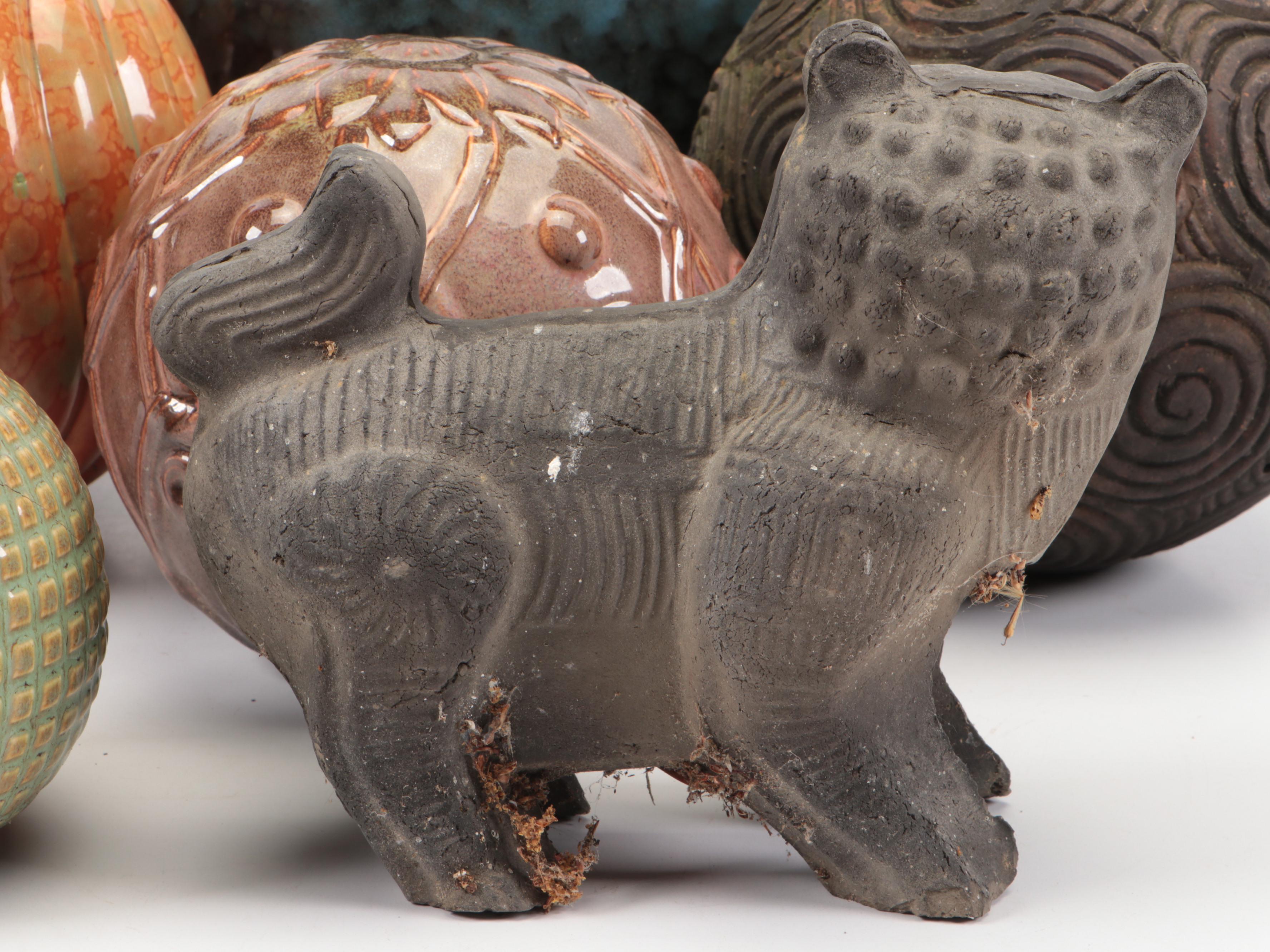 Chinese Metal Guardian Lion Garden Statue with Ceramic Spheres and More