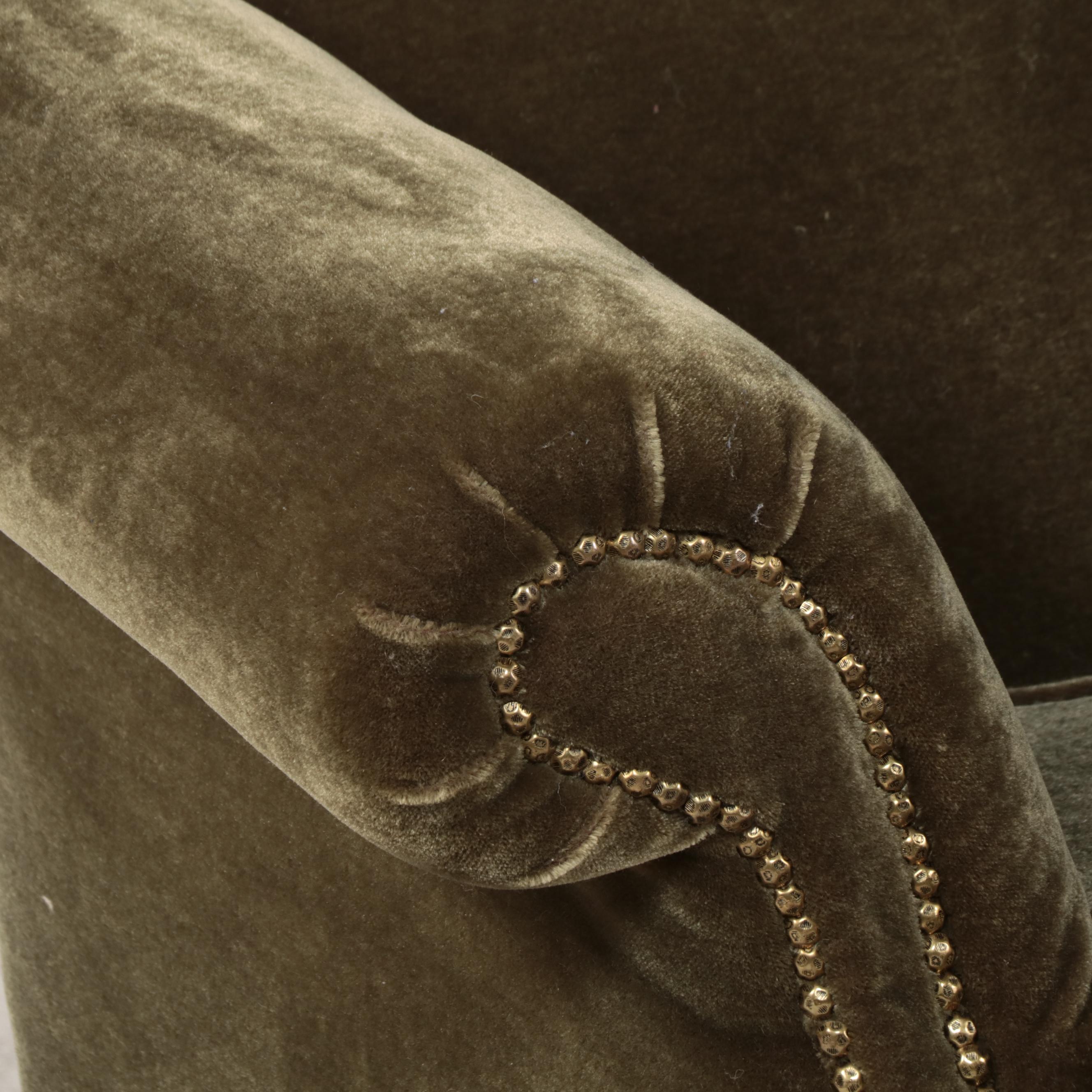 Green Velvet Upholstered Camelback Sofa