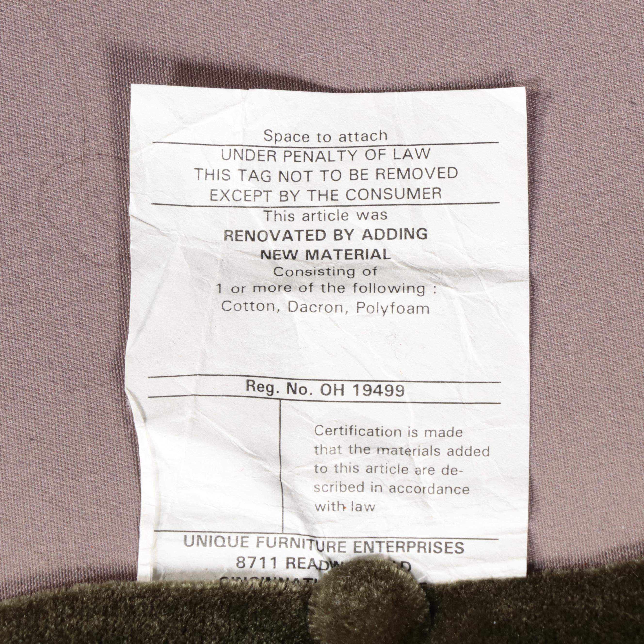 Green Velvet Upholstered Camelback Sofa