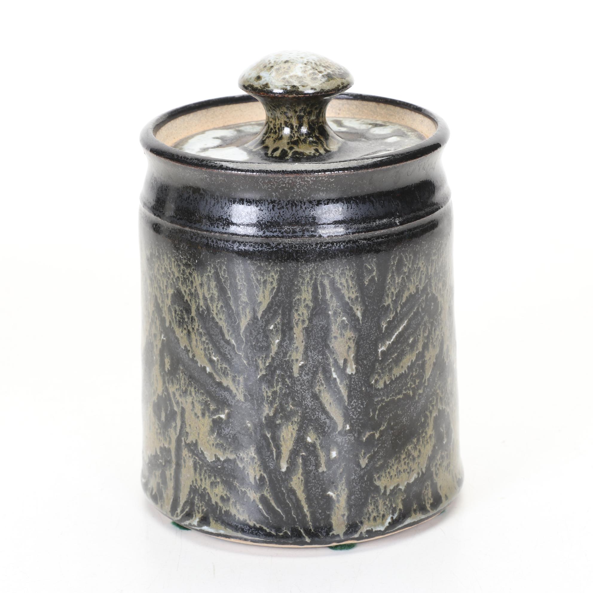 Art Pottery Wheel-Thrown Lidded Jar and Footed Bowl In Earth Tones