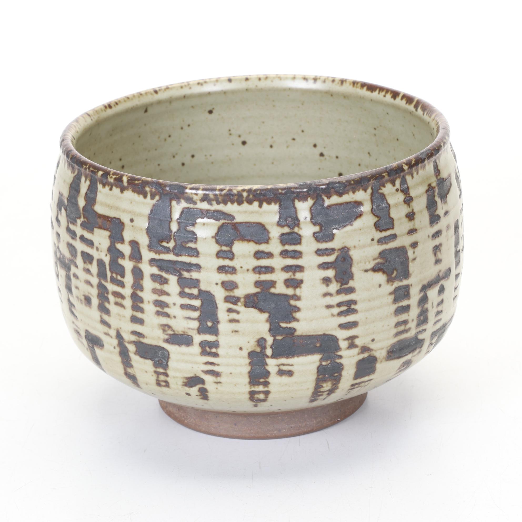 Art Pottery Wheel-Thrown Lidded Jar and Footed Bowl In Earth Tones