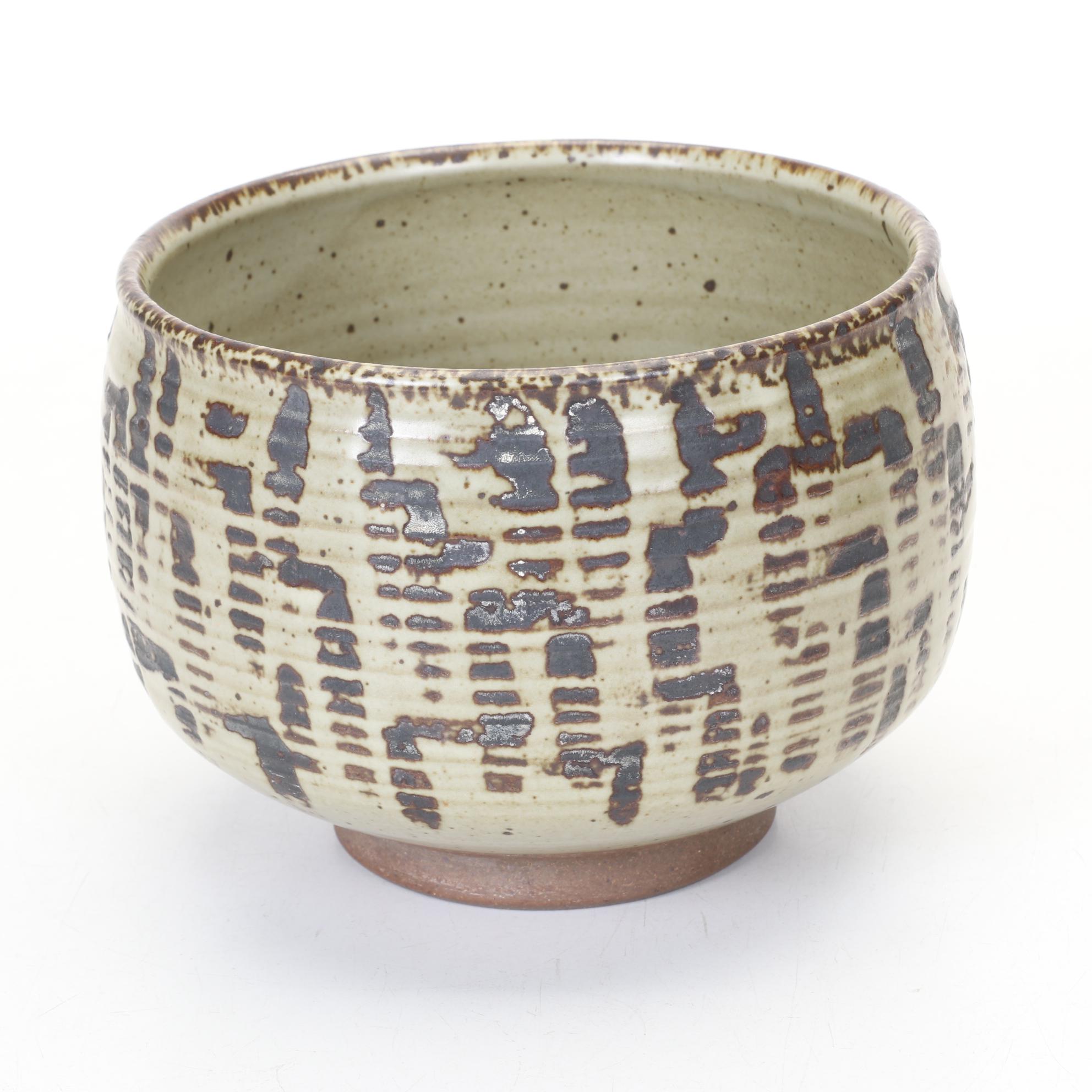 Art Pottery Wheel-Thrown Lidded Jar and Footed Bowl In Earth Tones