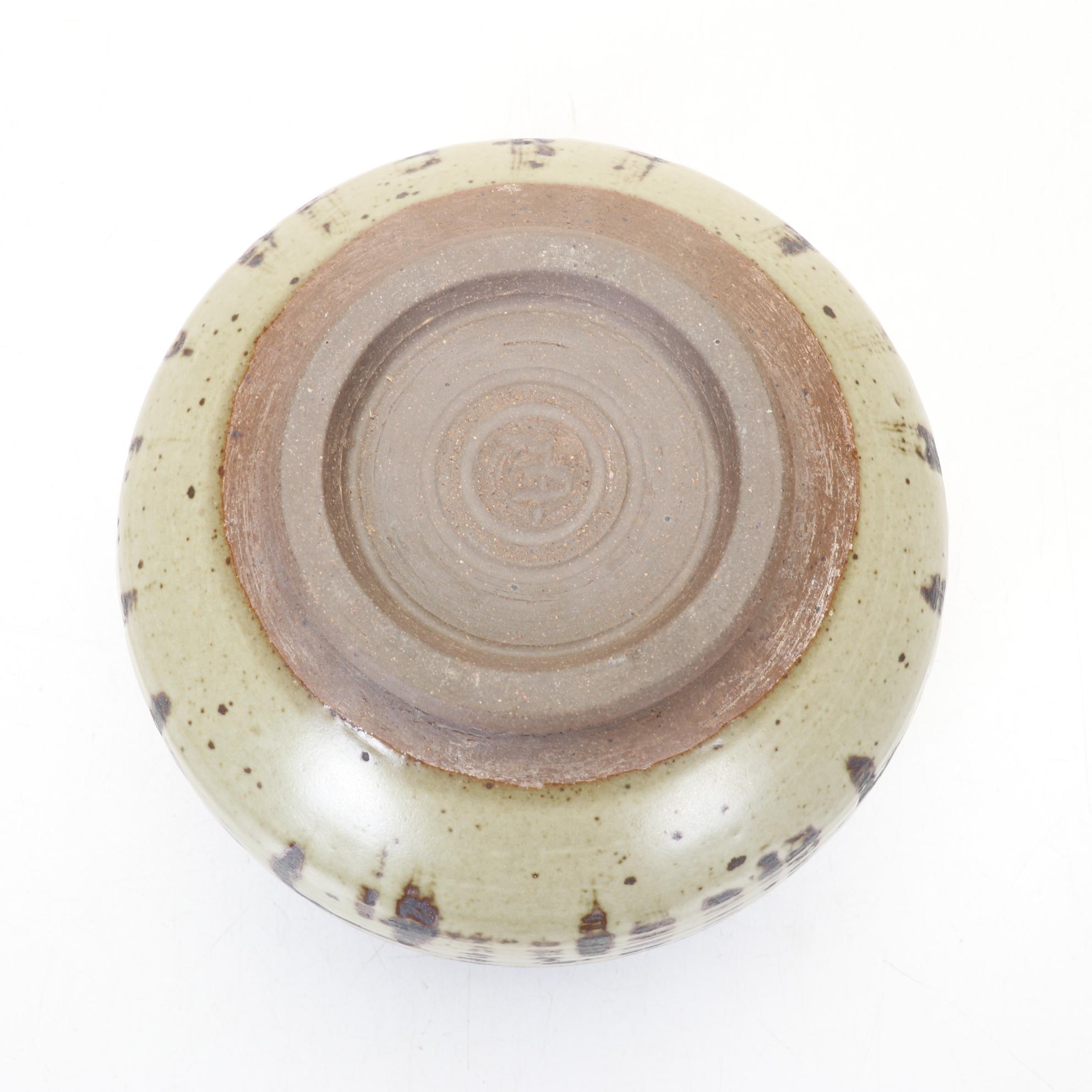 Art Pottery Wheel-Thrown Lidded Jar and Footed Bowl In Earth Tones