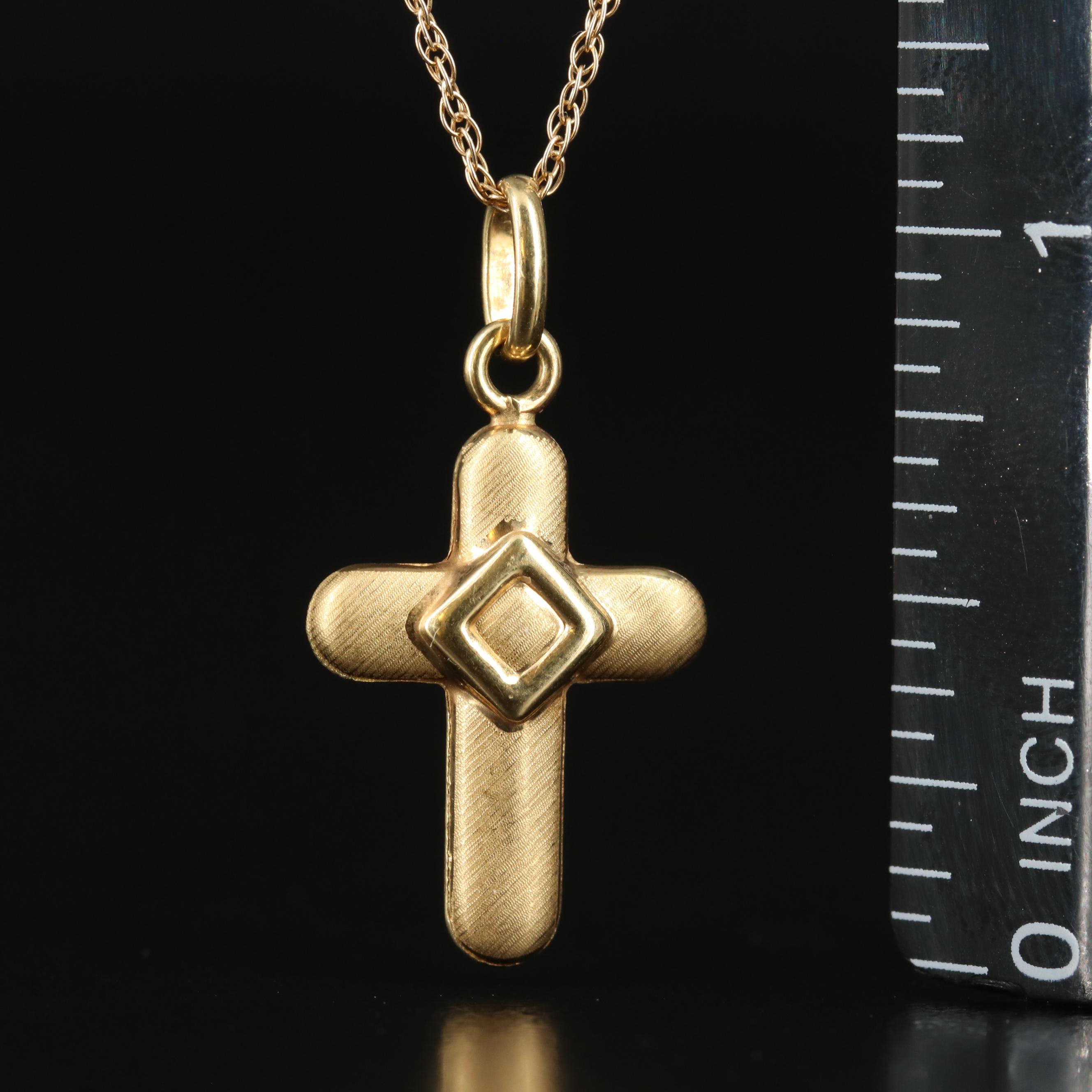 18K Puff Cross Pendant on 14K Chain Necklace
