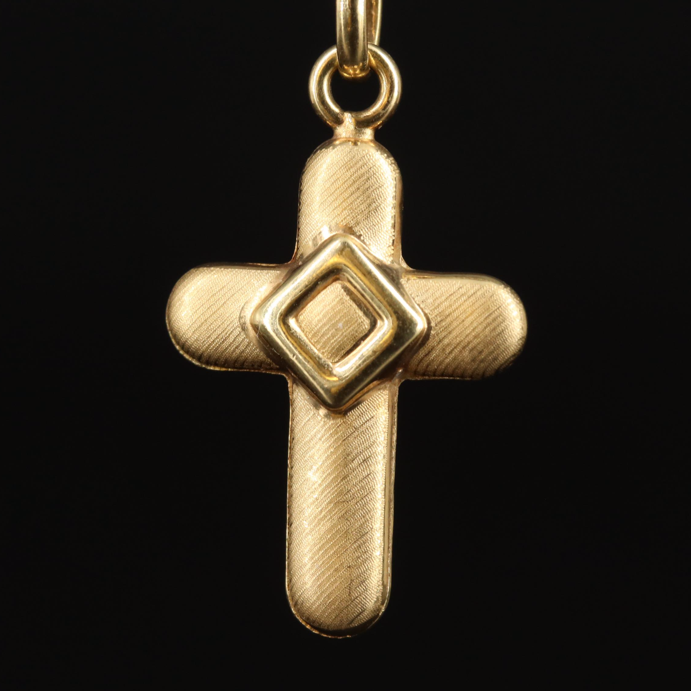 18K Puff Cross Pendant on 14K Chain Necklace
