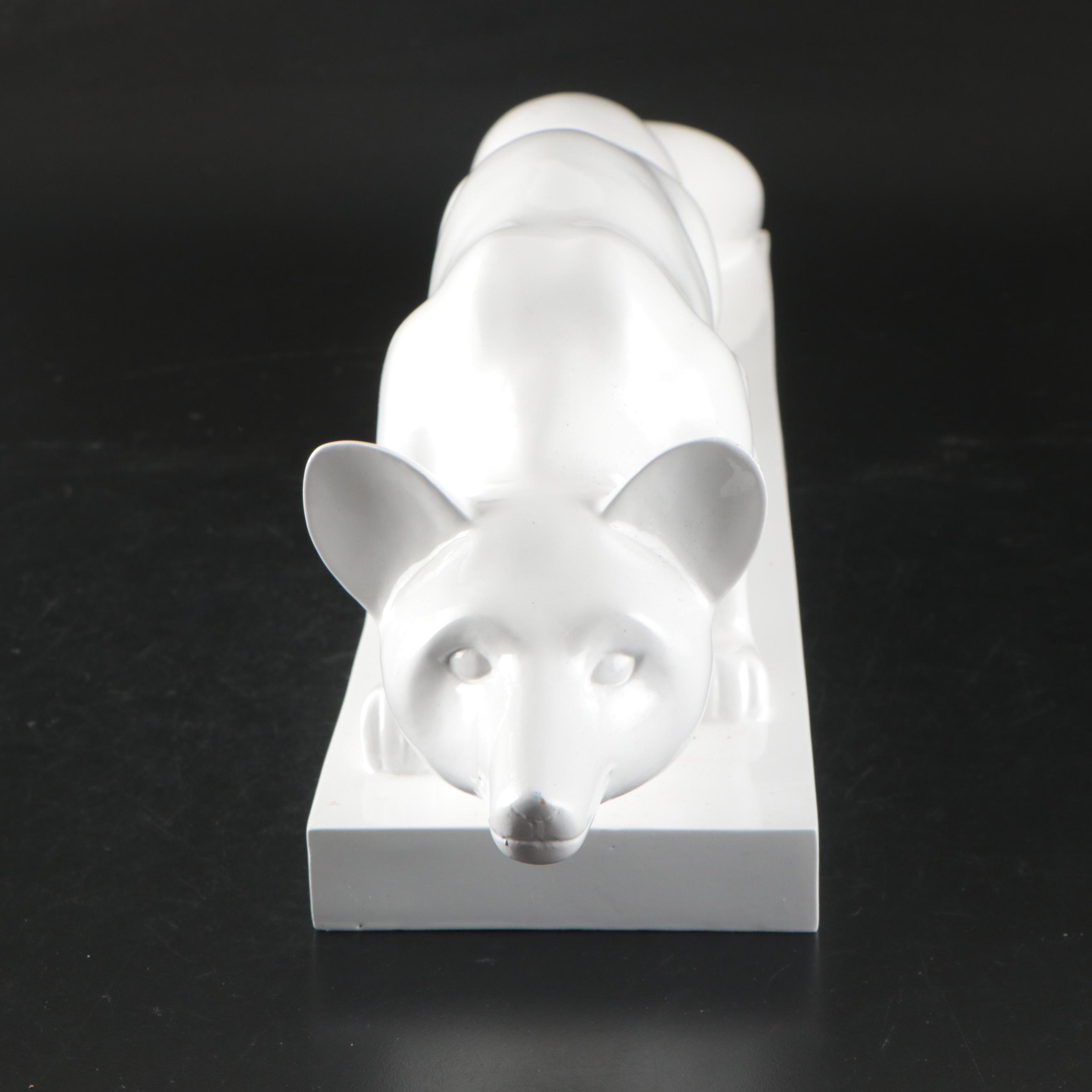 Resin Fox with White Ceramic Figurine
