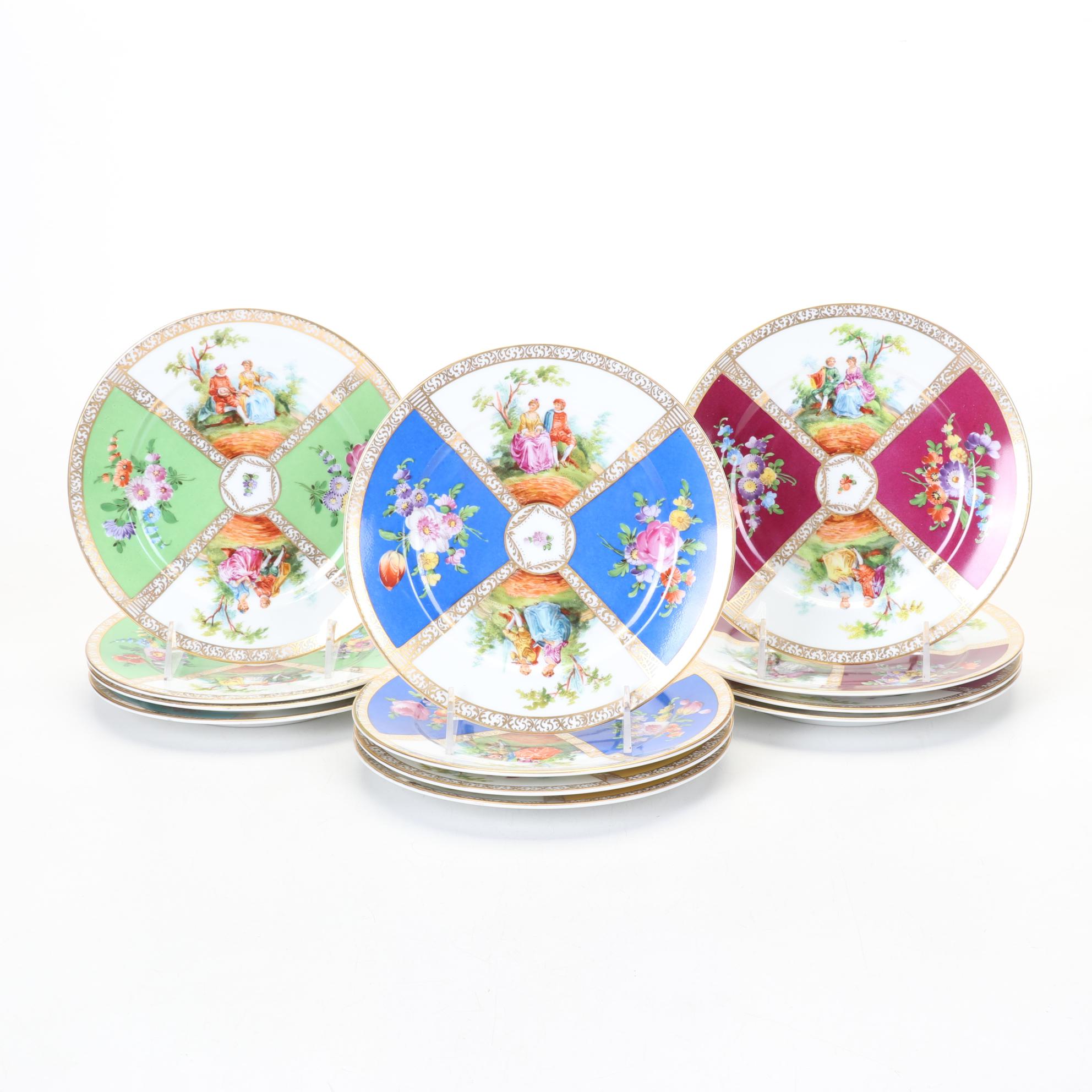 Dozen Vivid Quatrefoil Dessert Plates