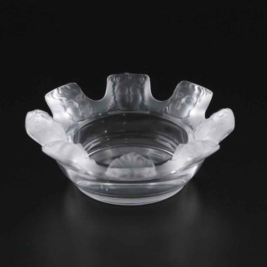 Lalique "Saint Nicholas" Crystal Ashtray With Frosted Cherub Faces