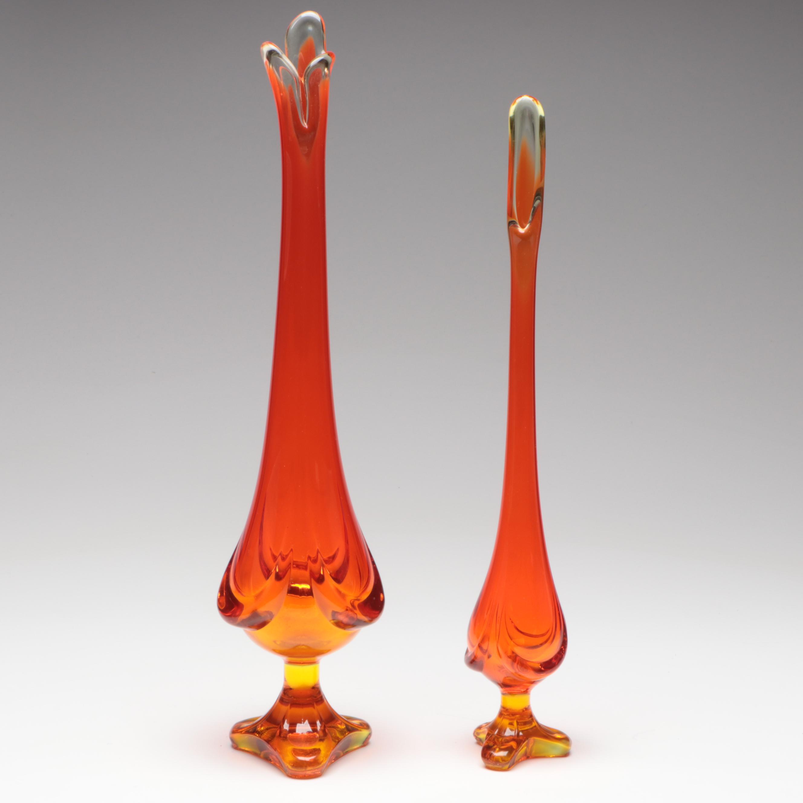 Viking Persimmon Swung Art Glass Vases, Mid-20th Century