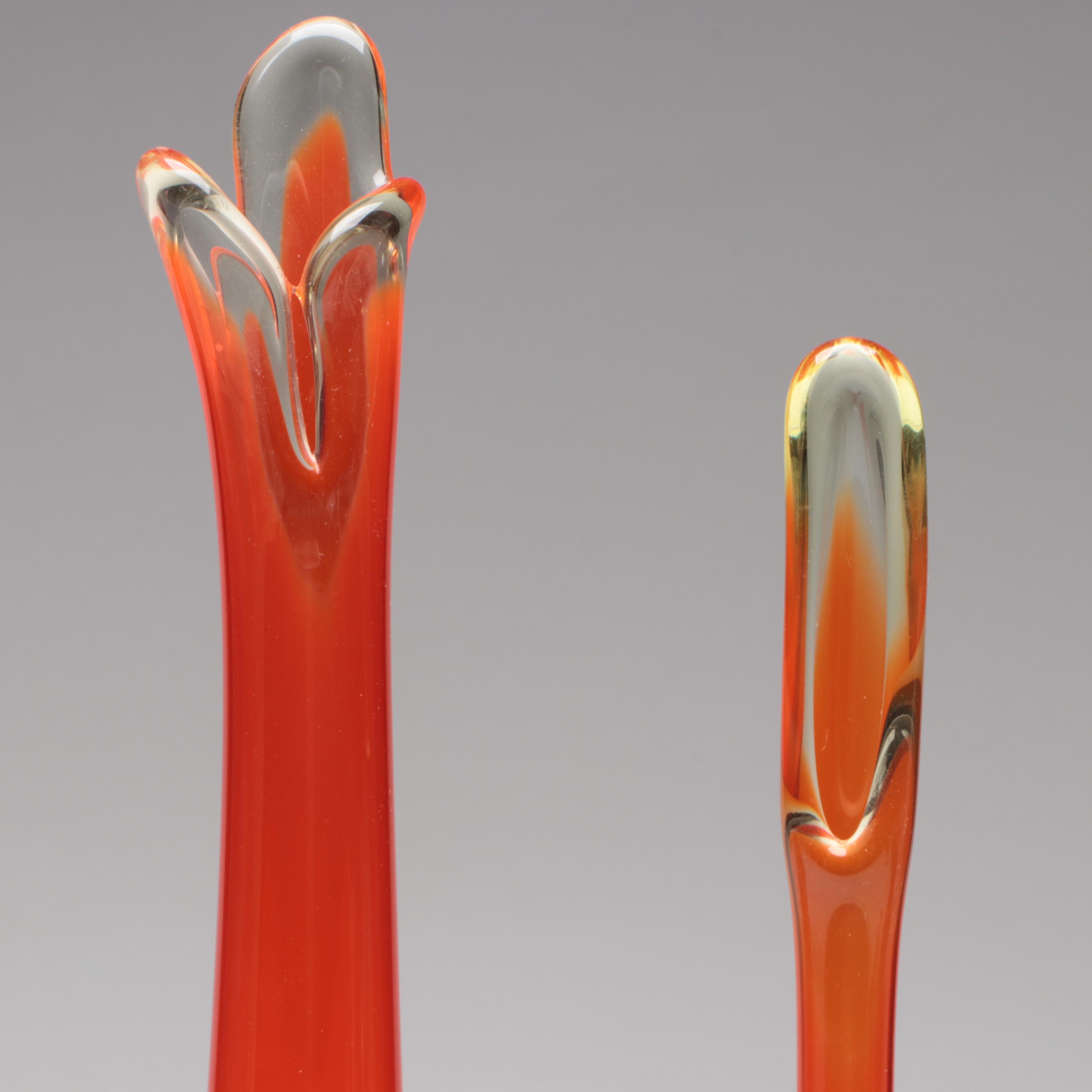 Viking Persimmon Swung Art Glass Vases, Mid-20th Century
