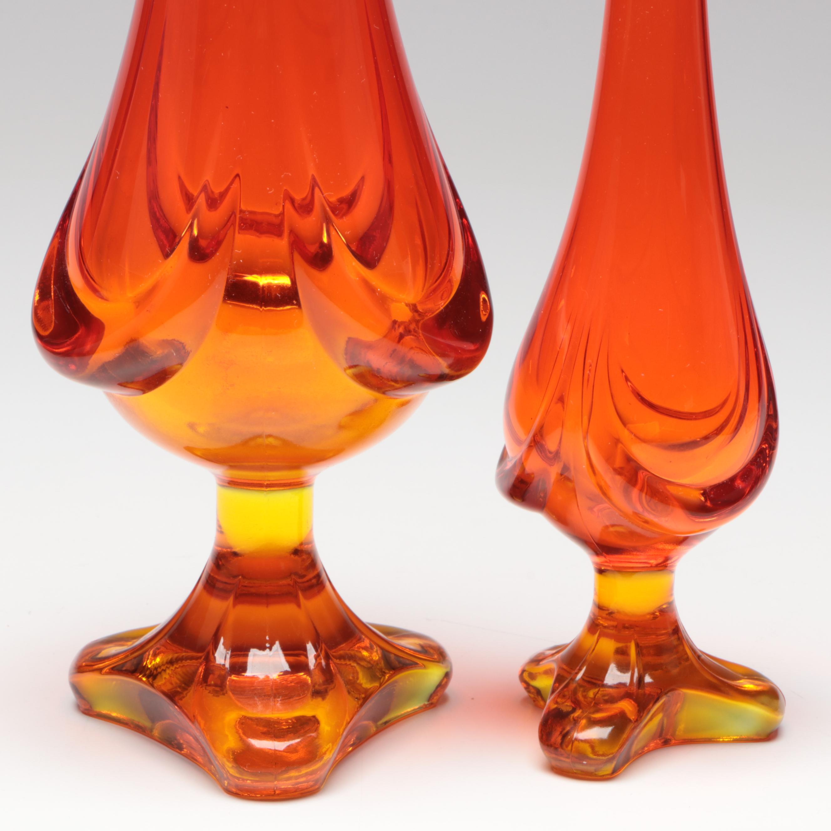 Viking Persimmon Swung Art Glass Vases, Mid-20th Century