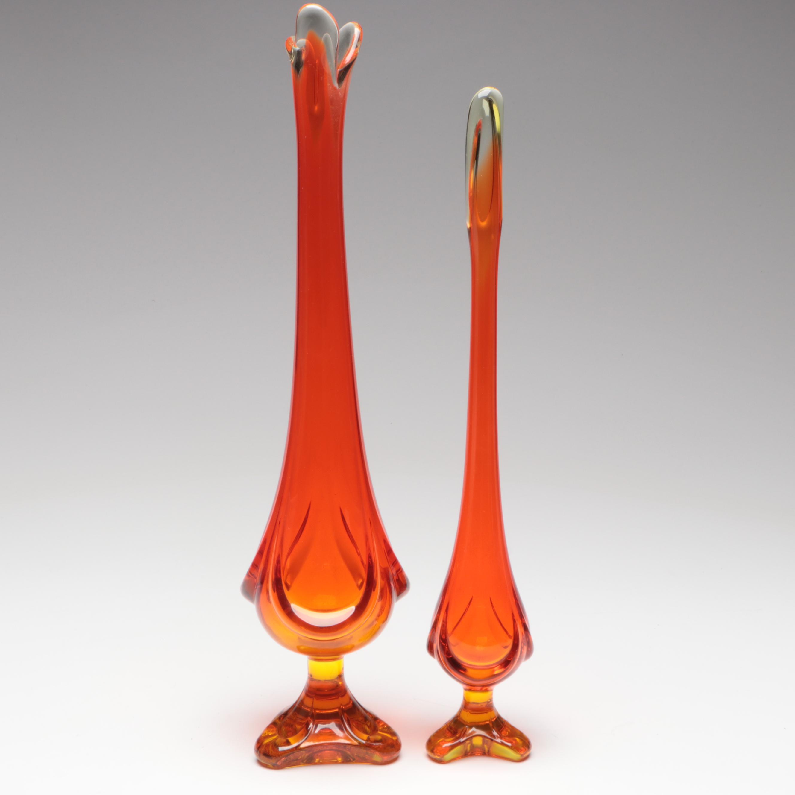 Viking Persimmon Swung Art Glass Vases, Mid-20th Century