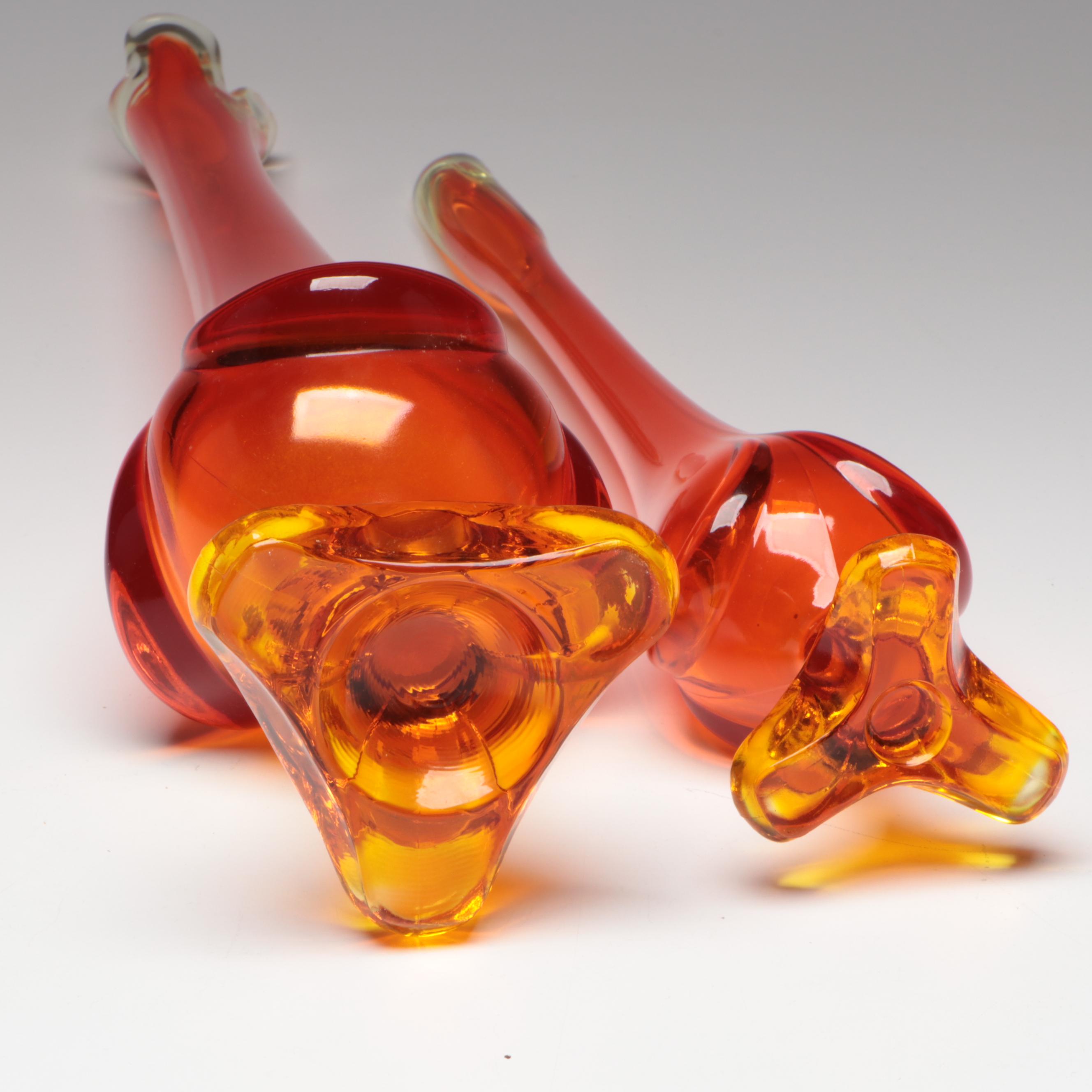 Viking Persimmon Swung Art Glass Vases, Mid-20th Century