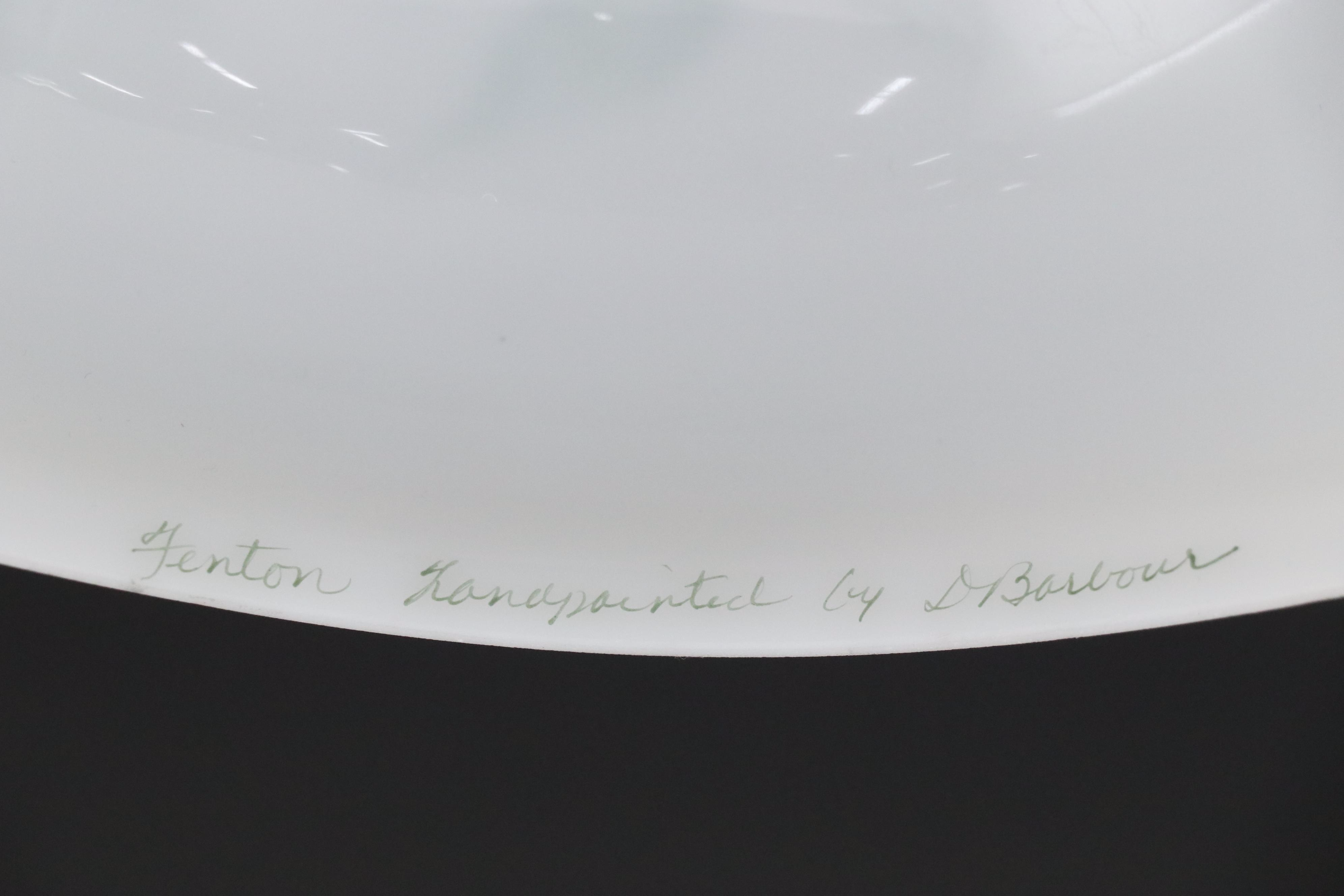 Fenton Hand-Painted Purple Flowers on Satin Glass Student Lamp, Late 20th C