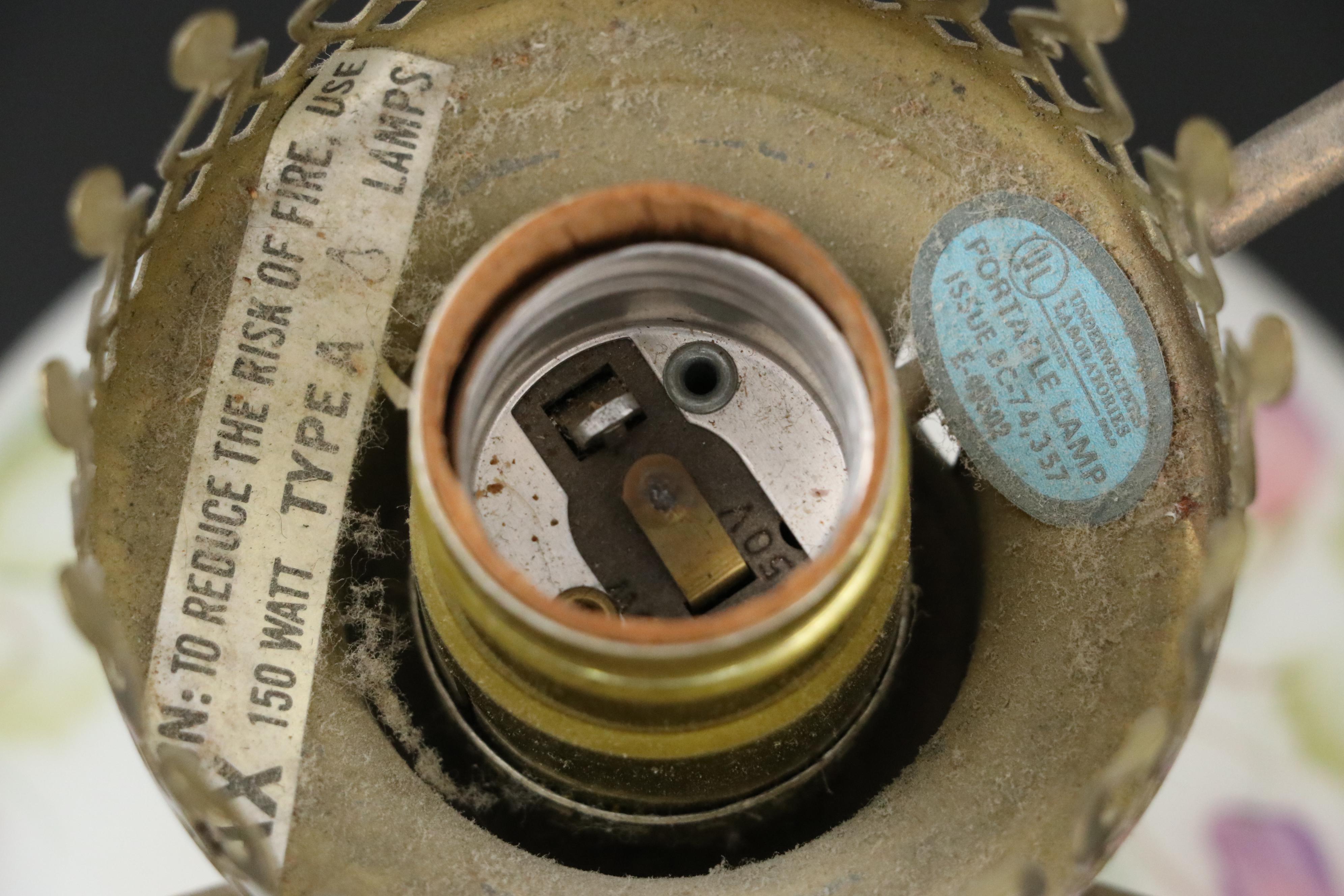 Fenton Hand-Painted Purple Flowers on Satin Glass Student Lamp, Late 20th C