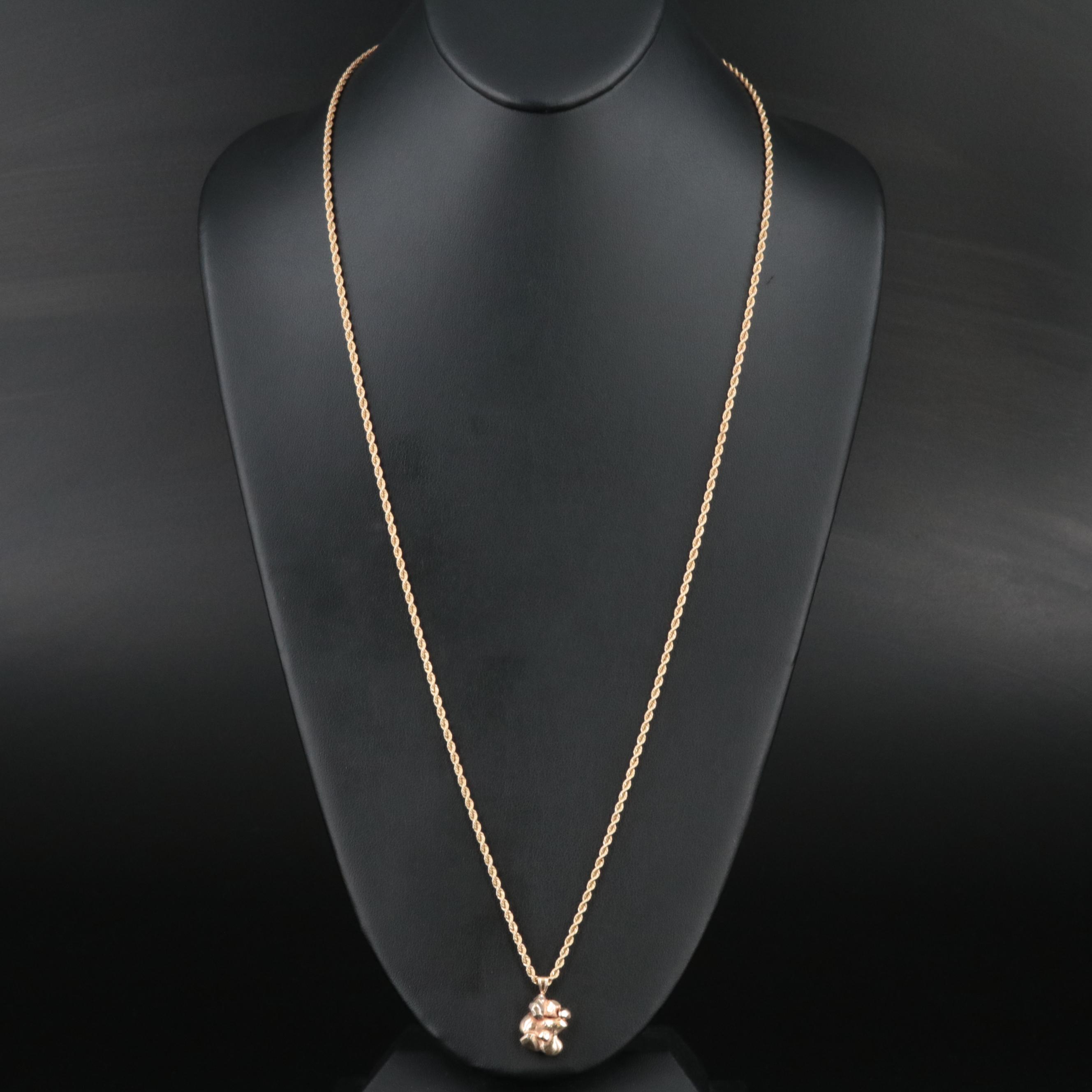 14K Gold Nugget Pendant Necklace