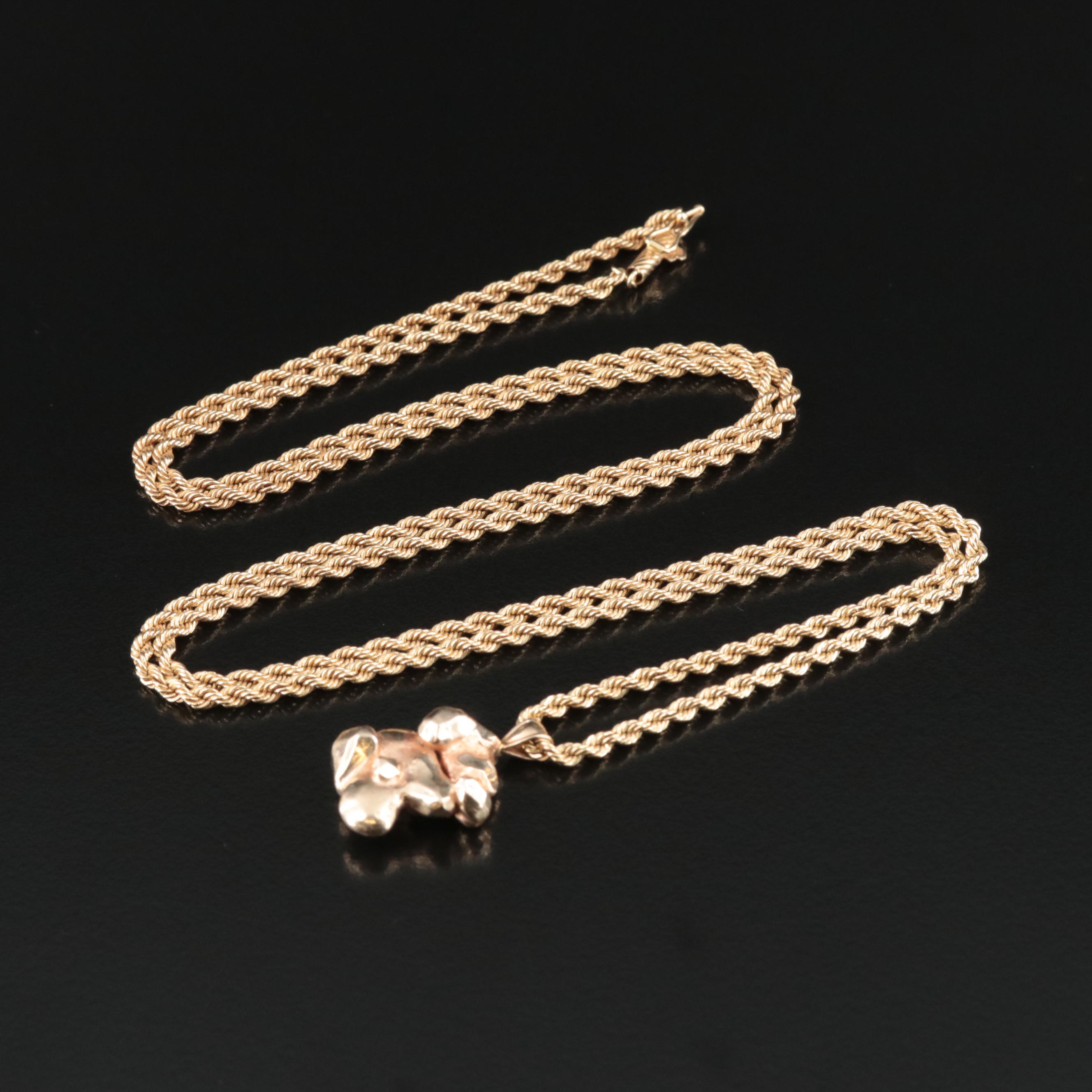 14K Gold Nugget Pendant Necklace
