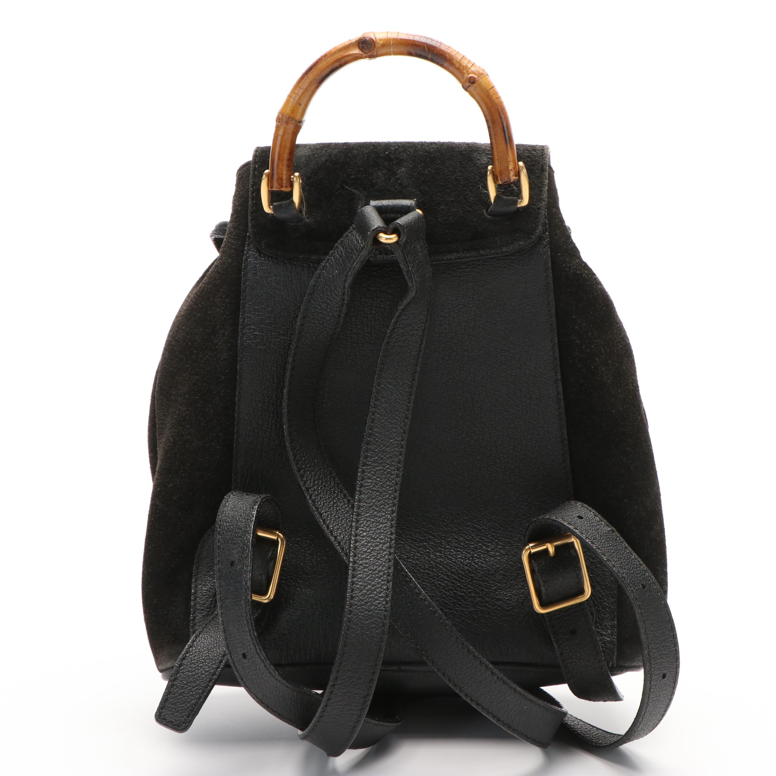 Gucci Bamboo Mini Drawstring Backpack in Black Suede