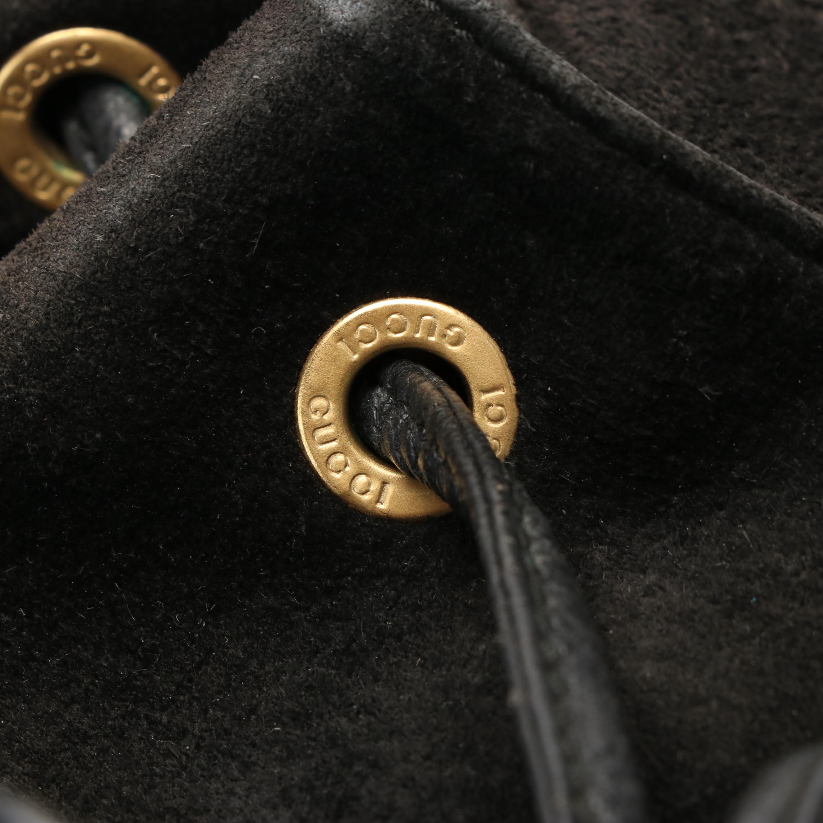 Gucci Bamboo Mini Drawstring Backpack in Black Suede