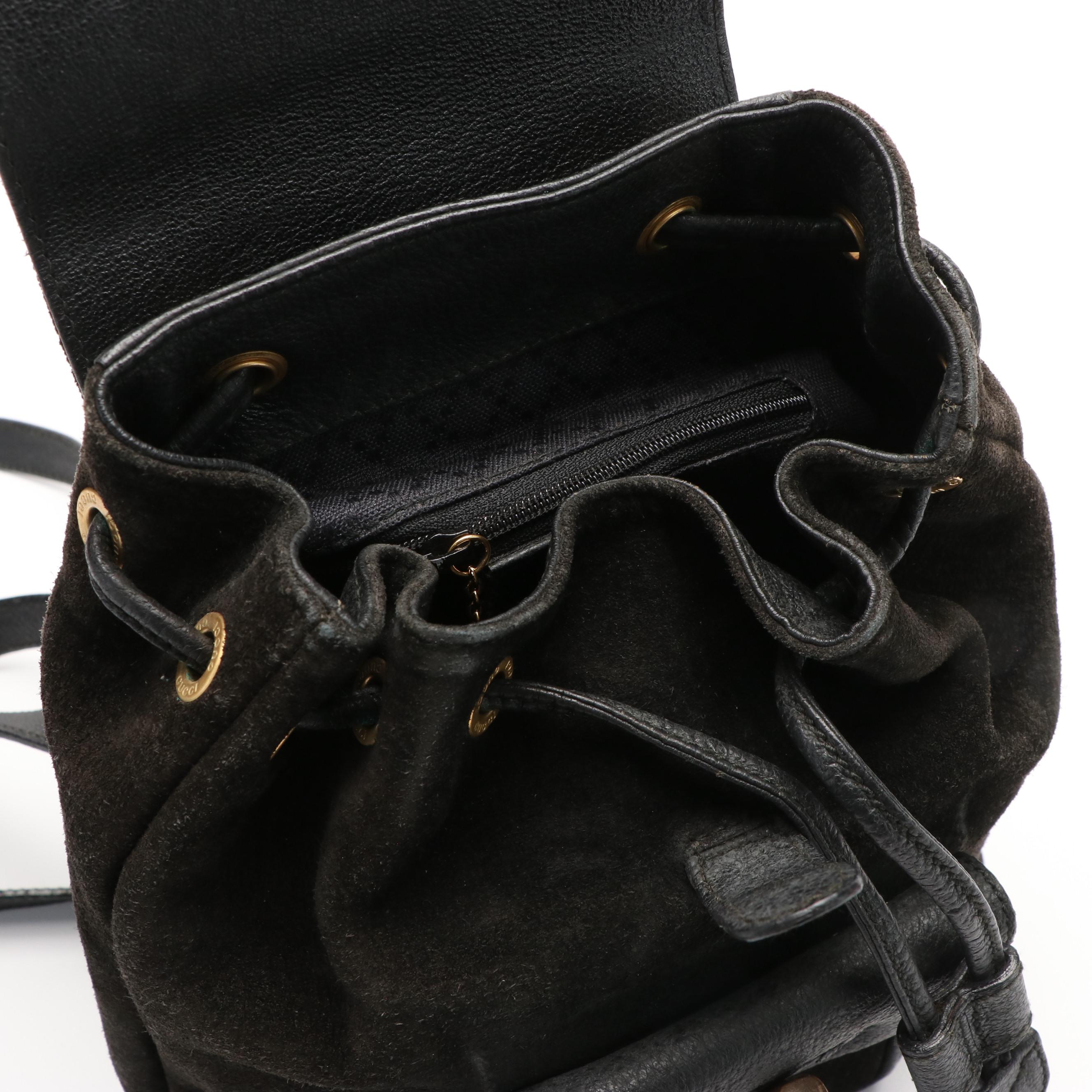 Gucci Bamboo Mini Drawstring Backpack in Black Suede