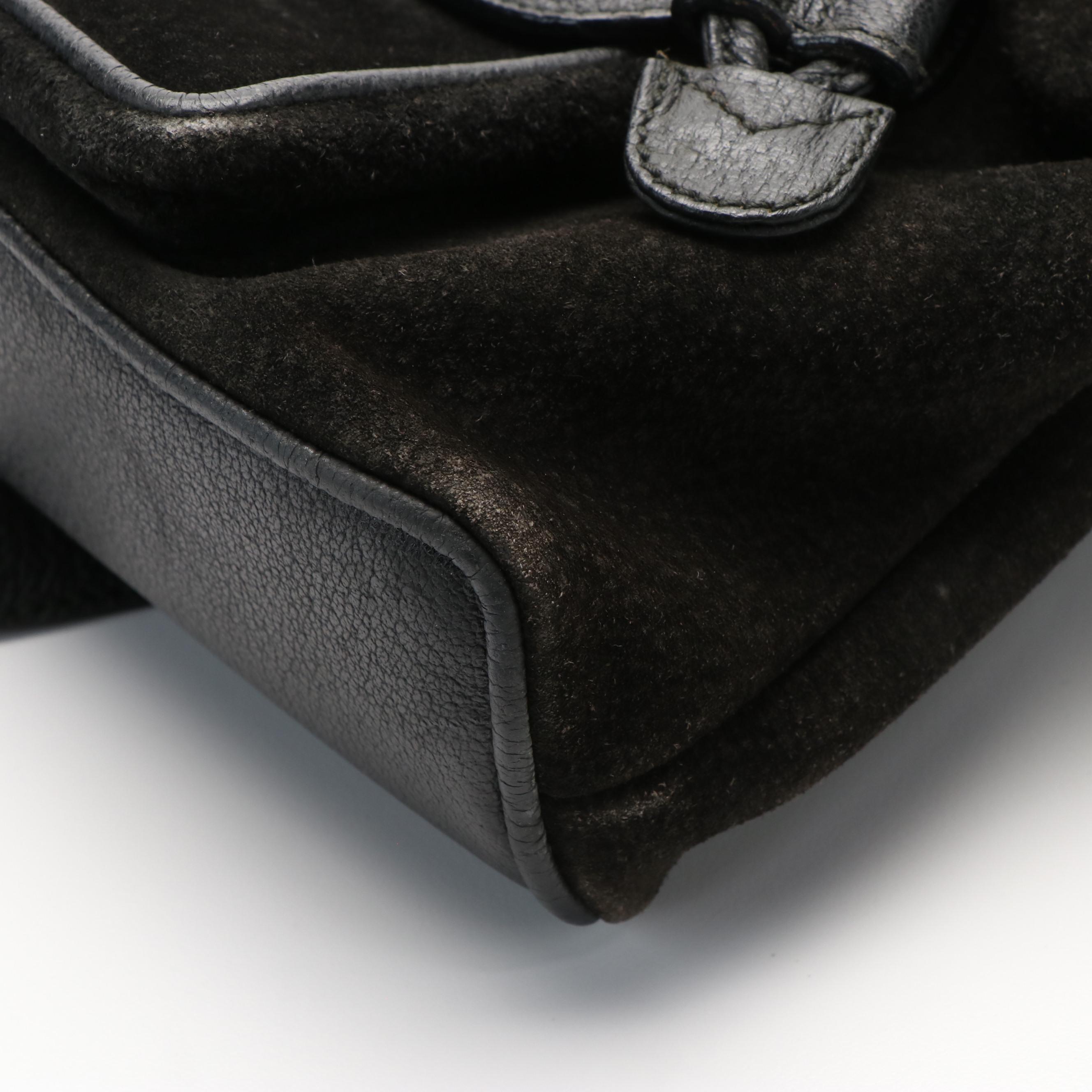 Gucci Bamboo Mini Drawstring Backpack in Black Suede